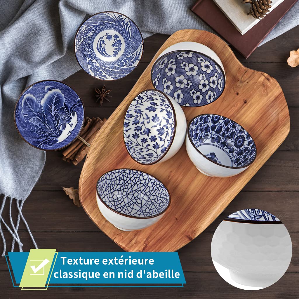 Skelang 6 Pcs Bol petit dejeuner porcelaine, bols cereales, bol soupe céramique, pour stocker des céréaless, de la soupe, du dessert, du riz