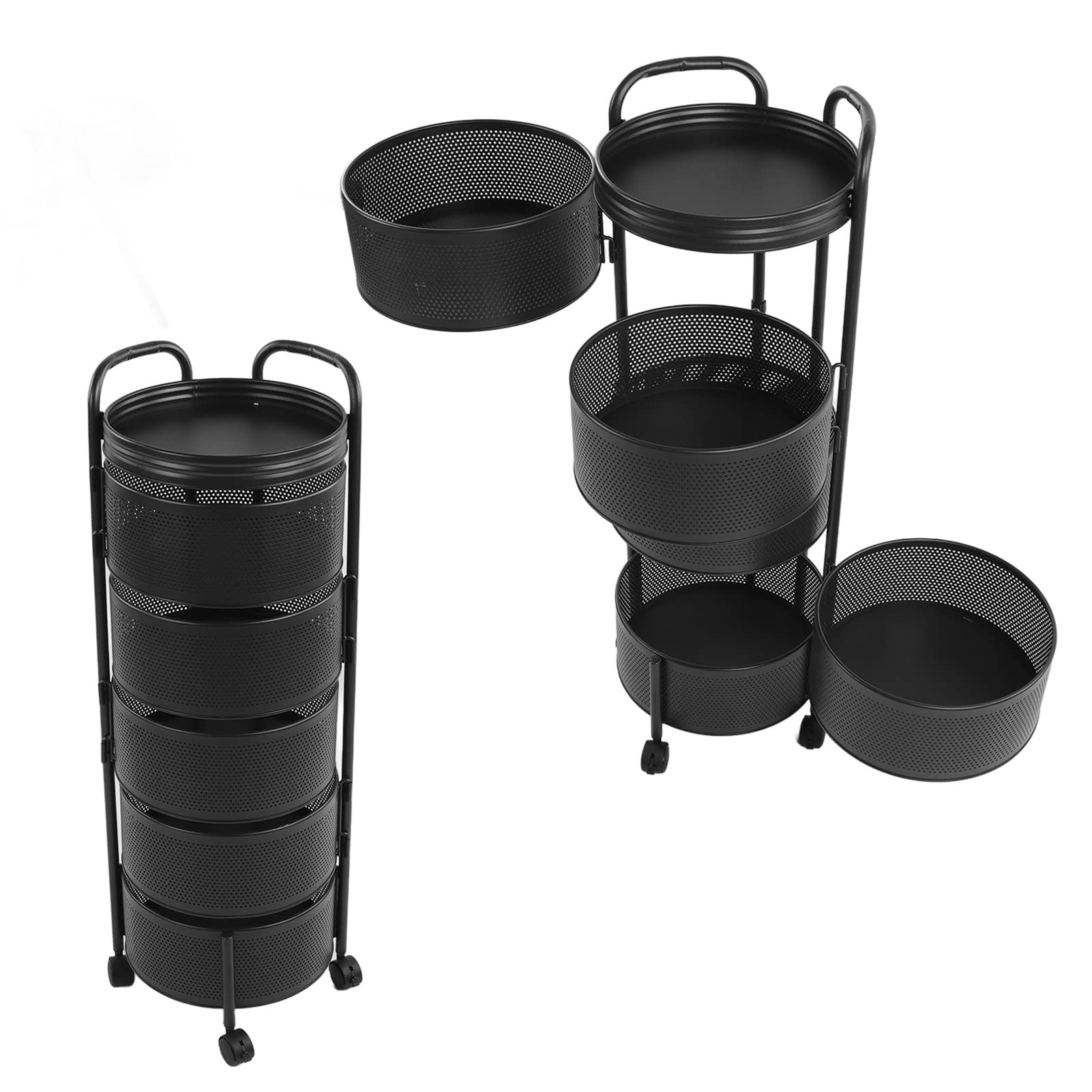 Cestino Rotante Per Frutta E Verdura, 5 Ripiani In Rete Metallica Con Ruote - Per Cucina