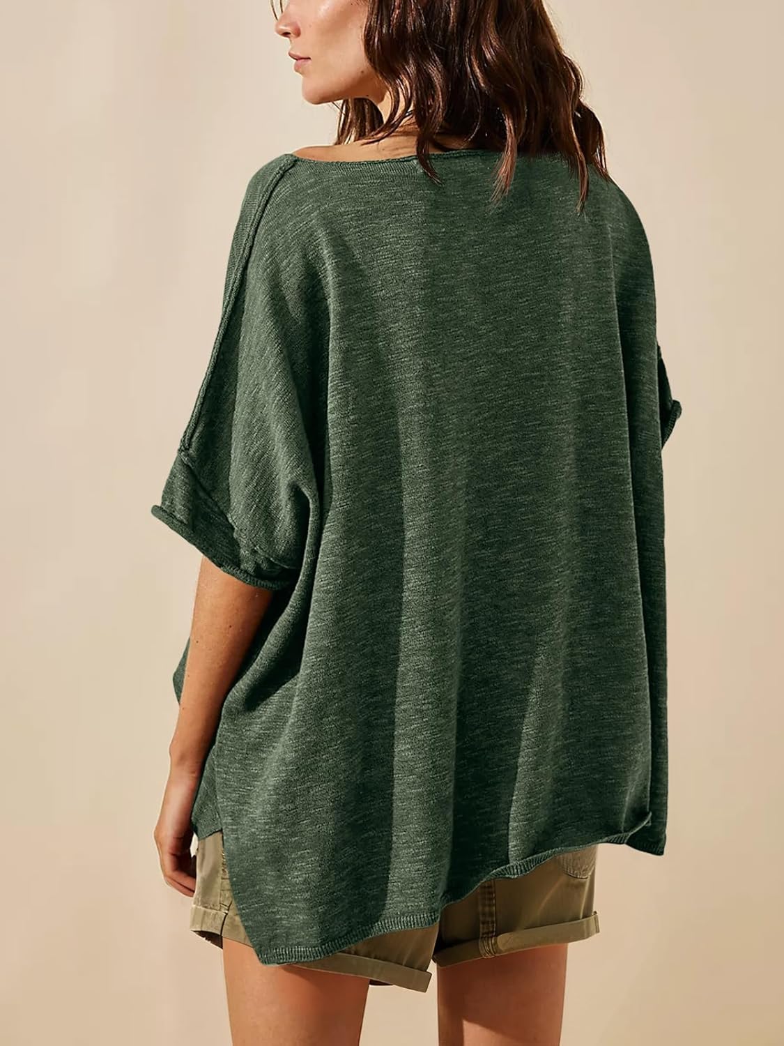 Tankaneo Women's Oversized T Shirts Casual Summer Crew Neck Loose Dropped Short Sleeve Side Slit Hem Blouse Tunic Tops - Image 5