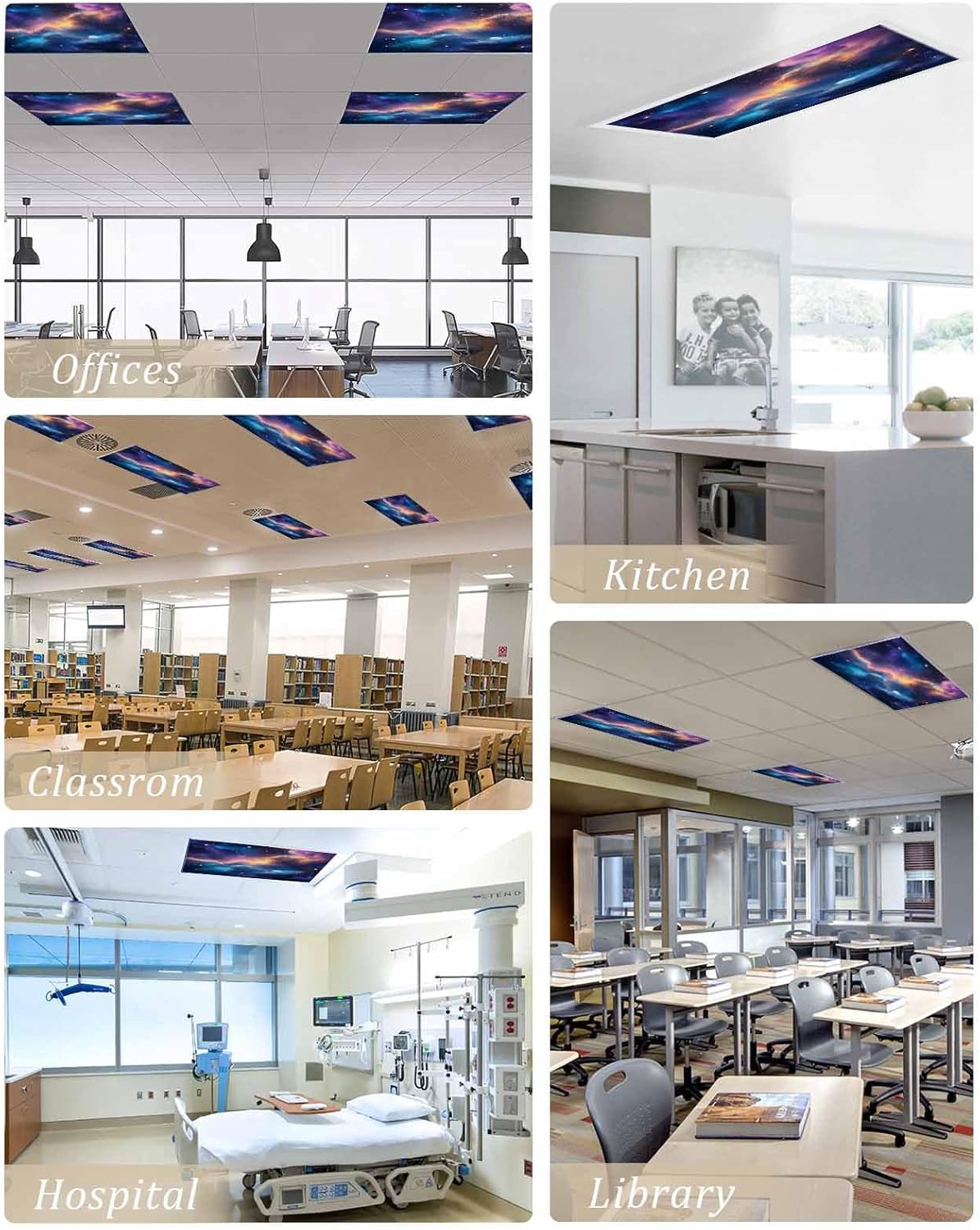 Magnetic Light Cover for Classroom Drop Ceiling,4 Pack 4x2 Ft Starry Sky Modernism Night Sky Art Fluorescent Light Covers for Office Home Ceiling Light Lampshade