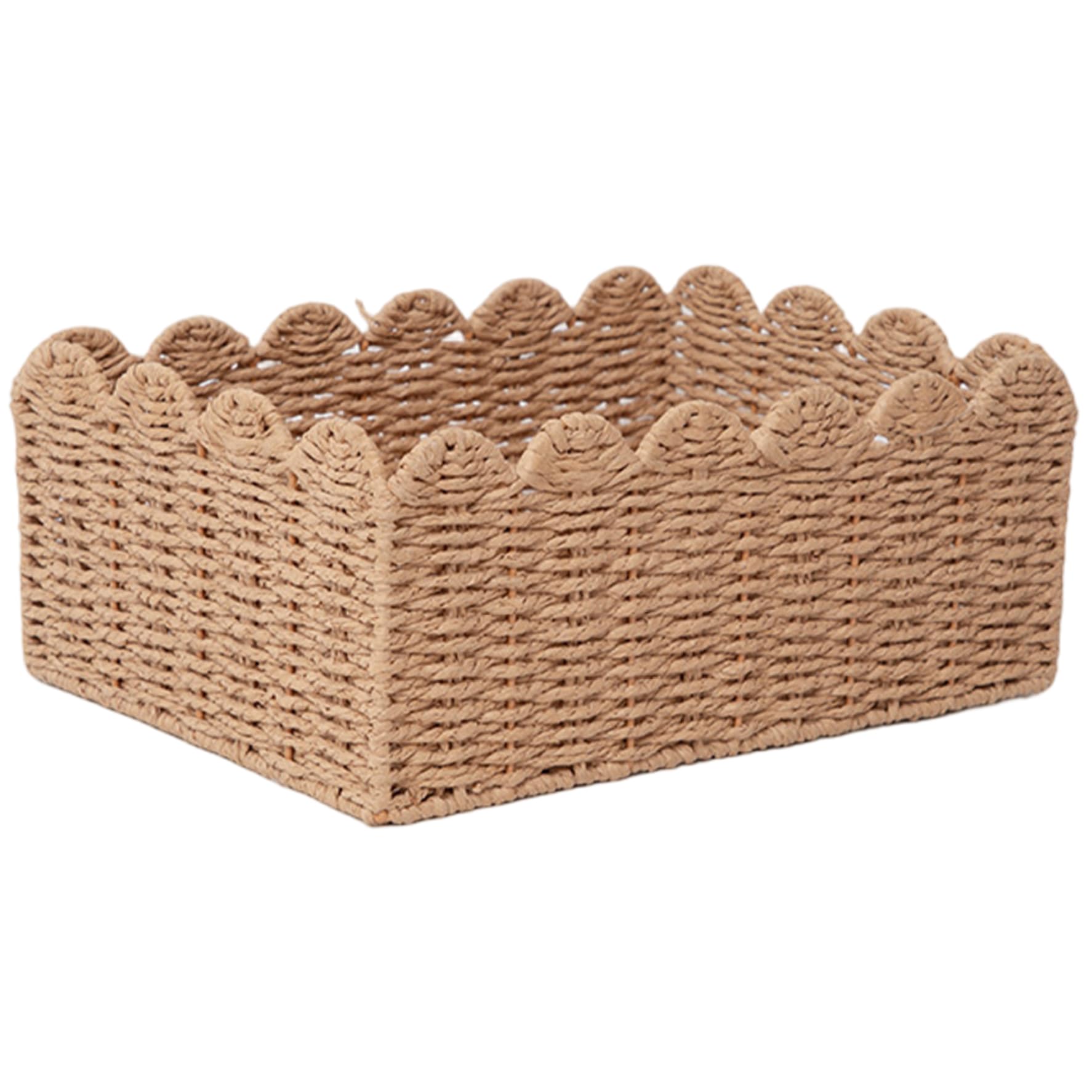 CNAFGBGG Scalloped Basket, 14.2x10.6x5.9 Inch Stackable Wicker Baskets, Home Storage for Bathroom, Bedroom, Kitchen..