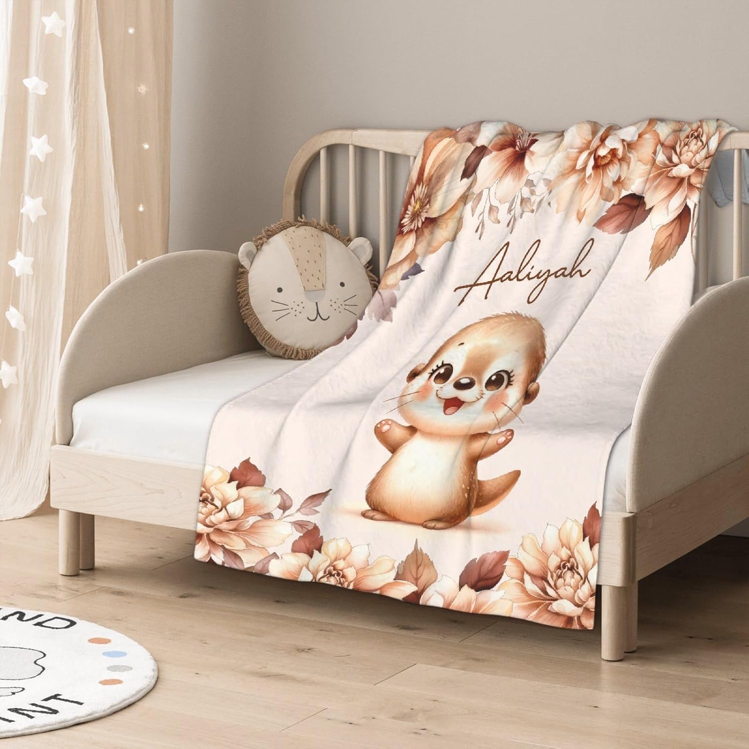 Custom Otters Blanket with Name for Girls Boys Otters Gifts for Kids Soft Cozy Blanket for Bad Sofa Couch Living Room 50x60inches