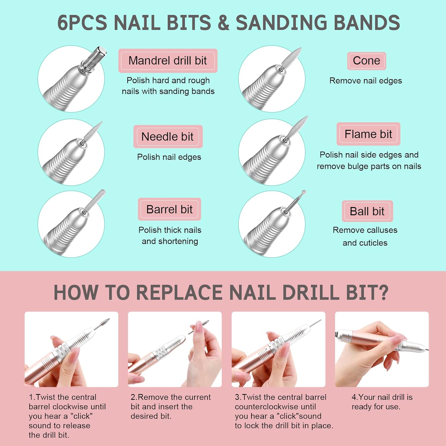 Delanie Corded Electric Nail Drill for Acrylic Nails Gel Nails 35000 RPM, Professional E File Nail Drill Machine, Low Noise, Low Vibration, Low Heat, Rose Gold (Non-Rechargeable)
