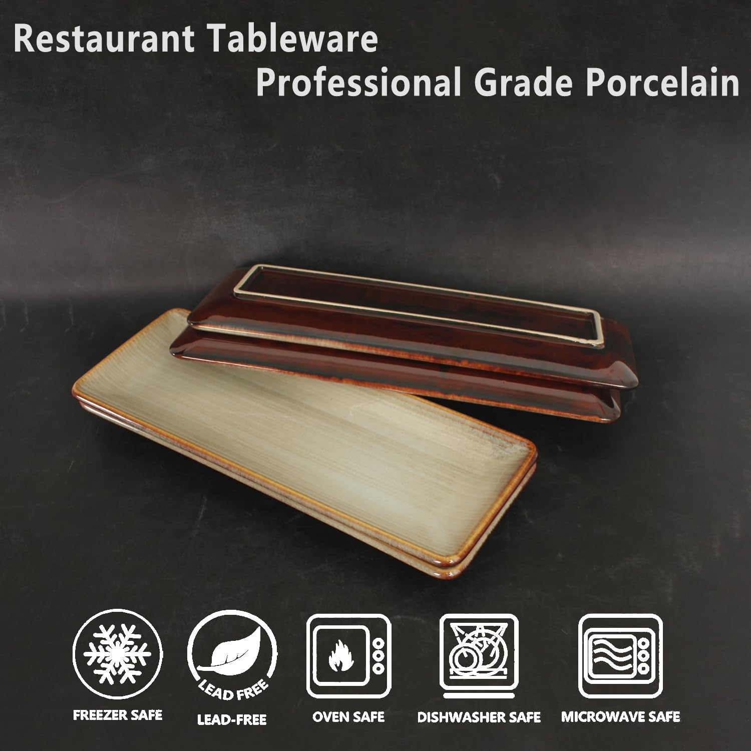 Ceramic 4-Piece Set Dinner Plate 14.3 Inch Large Rectangular Dinner Plate for Entertaining Guests, Desserts, Salads, Appetizers, BBQ, Main Courses, Tacos, Kitchen Tableware