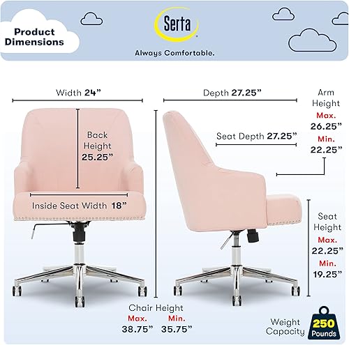 Miniatura 3 de Serta Style Leighton - Silla de oficina en casa, tela de sarga rosa para fiesta, 27.25 pulgadas de profundidad x 24 pulgadas de ancho x 38.75