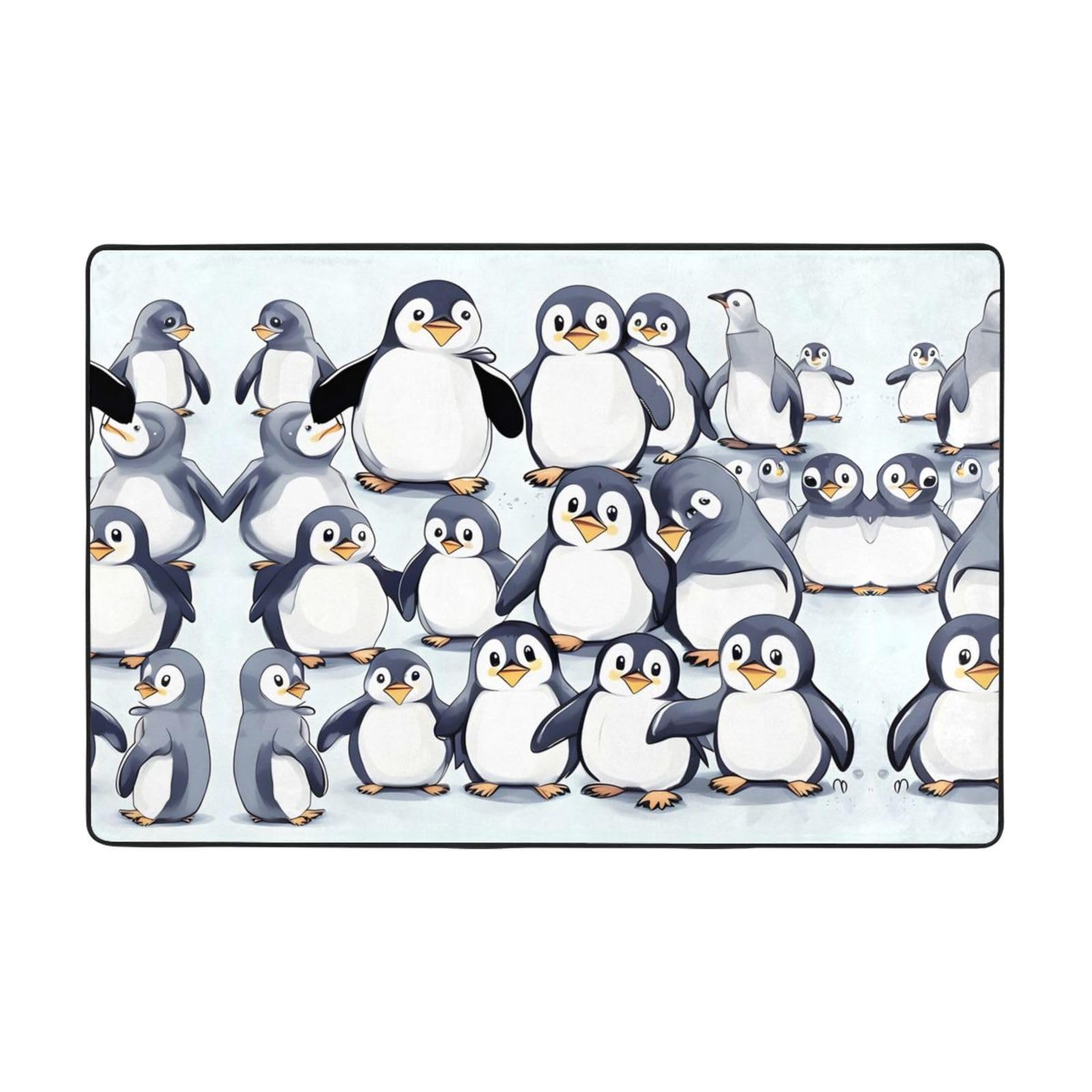 Tapis de salon lavable bébé pingouins et sol souple chambre enfant