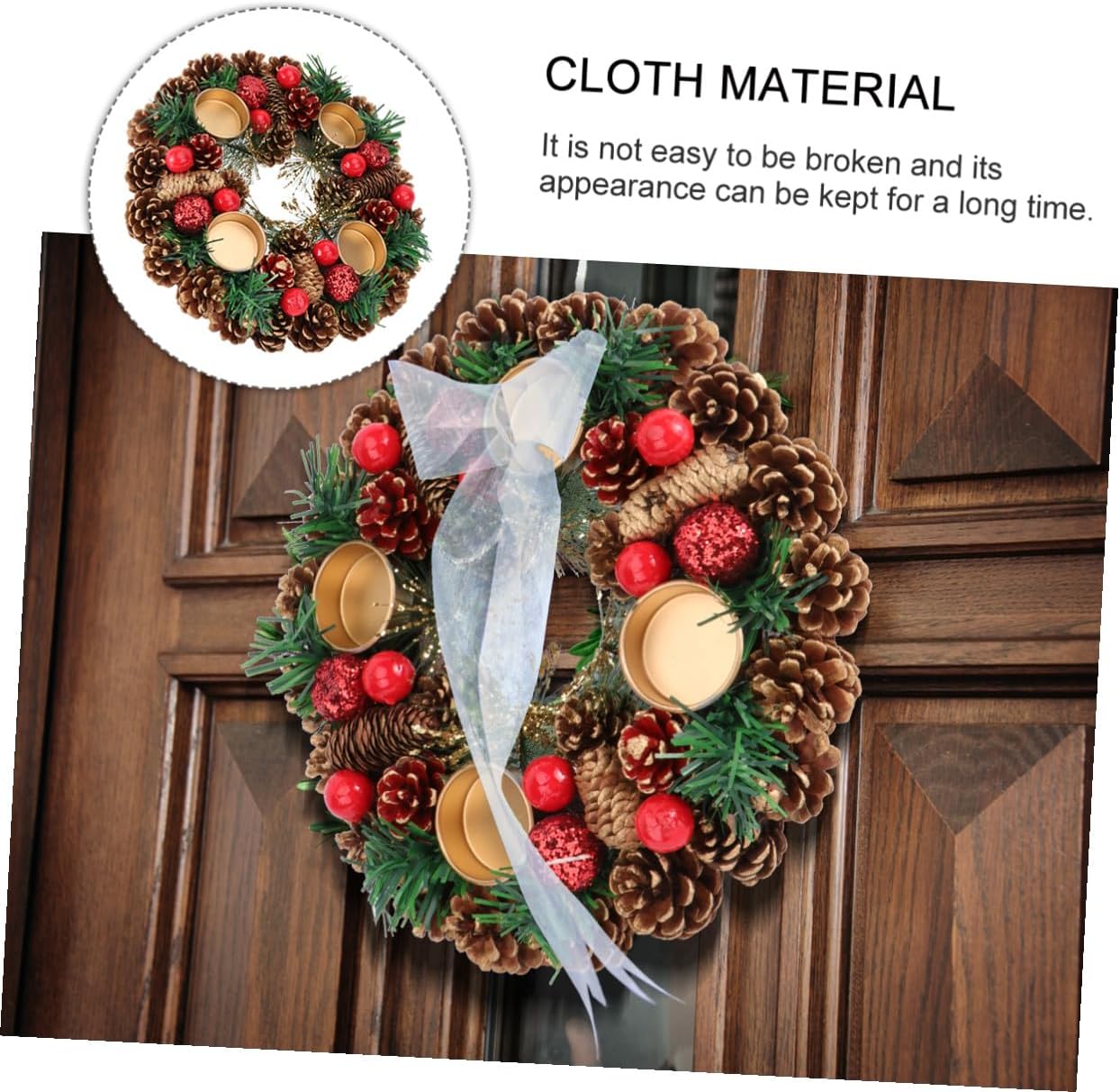 Handmade Christmas Candleholder Wreath 27cm Decorative Garland Candle Holder Desktop Decor Holiday Table Ornament