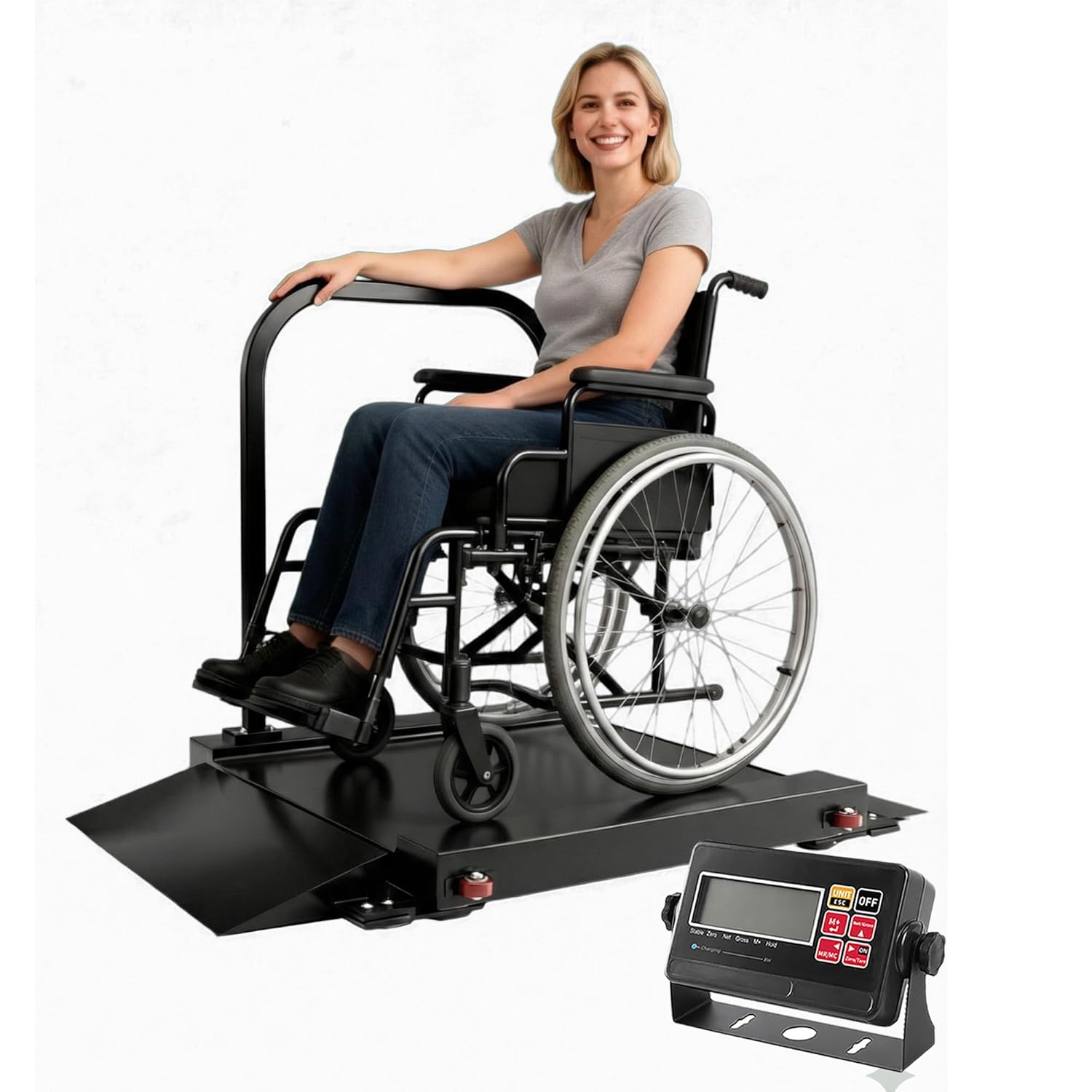 Side Handle Wheelchair Scale for Home Use Extended Detachable Ramp 1000lbs x 0 2lbs Medical Home Weighing Scale