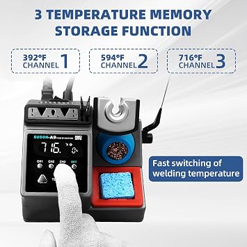 SUGON A9 210 Precision Soldering Stations 120W, LCD Display Digital Soldering Iron Kit,2 Seconds Fast Heating up 716F, 3 Temperature Storage,212F-842F, C/F,ESD,Quick Change Soldering Iron Tips Holder