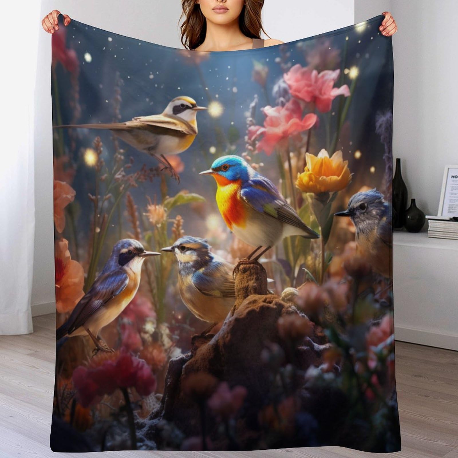 Plaid oiseau mignon couverture polaire pour des soirées cocooning douillettes au salon
