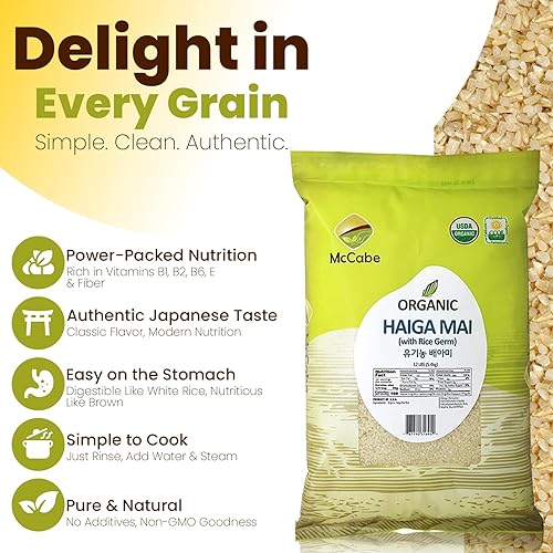 Miniatura 2 de McCabe Arroz orgánico Haiga Mai - Arroz Haiga 12 libras - Rico en fibra y minerales  Certificado USDA y CCOF  Producto de Estados Unidos