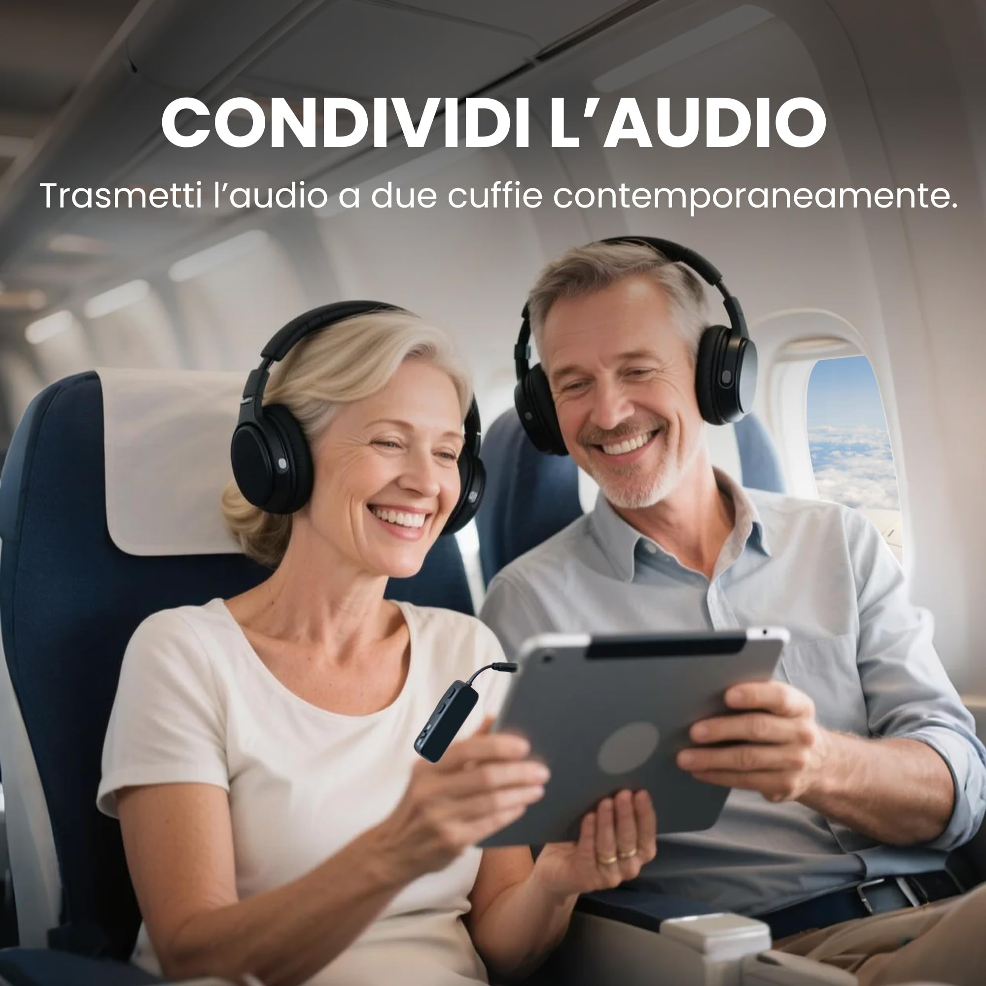 Avantree Relay – Adattatore Bluetooth 5.3 per Aereo con Qualcomm aptX Adaptive, Supporta 2 AirPods o Cuffie, 20h di Autonomia, Trasmettitore Wireless Audio 3,5 Mm AUX per Viaggio, Volo, Palestra