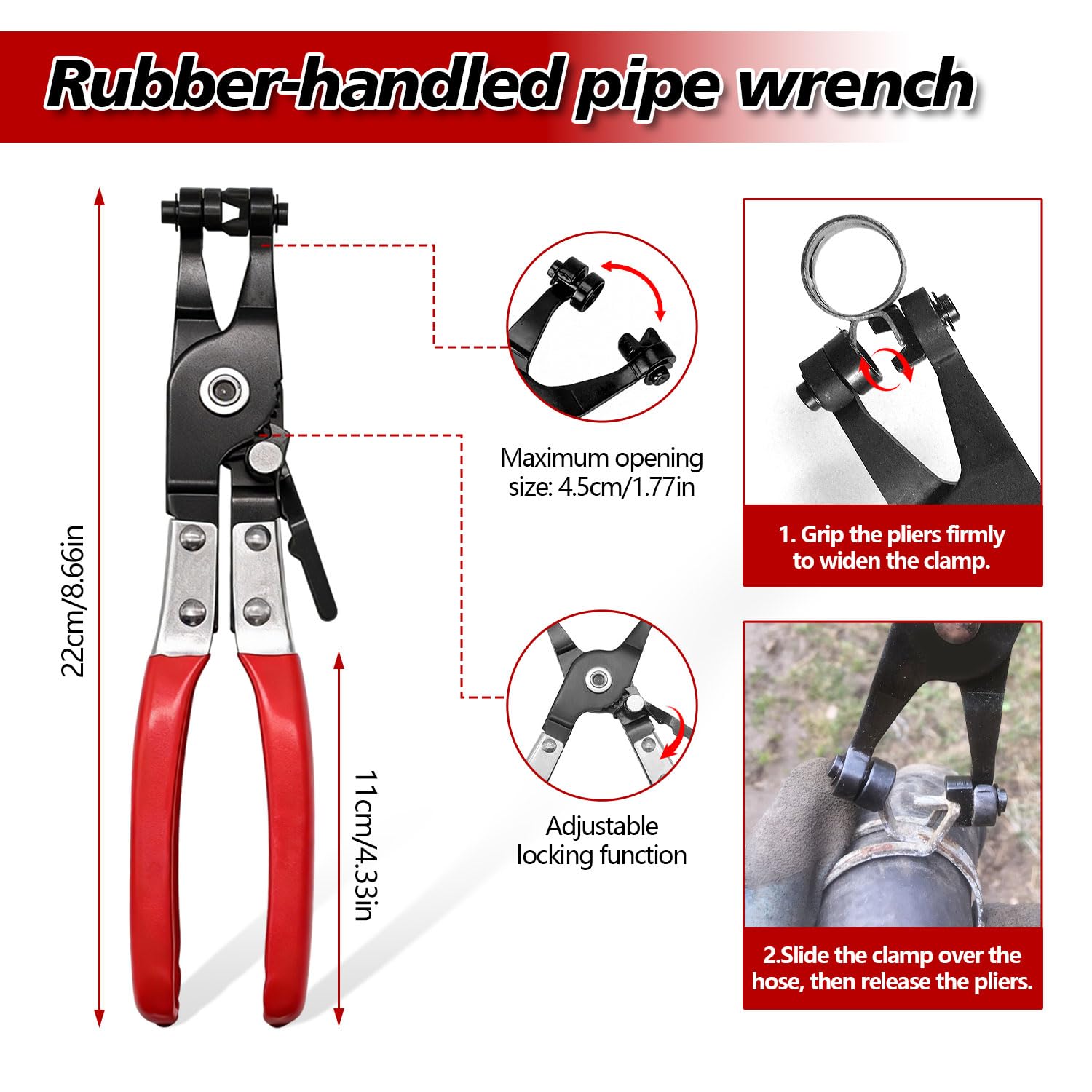 Kit de 4 Pince a Collier Durite Professionnel pour Collier de Serrage | Pince Circlips Pinces Coupante Clé à Tube, Acier Carbone Haute Résistance, Manches Anti-Dérapage, Outillage Mecanique Auto