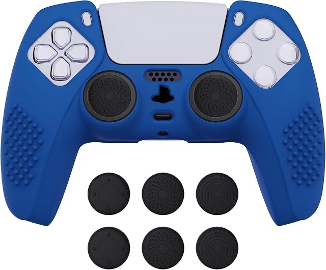eXtremeRate PlayVital Antypoślizgowe Pokrowiec Ochronny do ps5 Kontrolera,Miękka Gumowe Ochraniacz Skóry do ps5,Silikonowe Etui do ps5 z 6 szt Nakładkami Joysticka-Niebieski(3D Studded Edition)