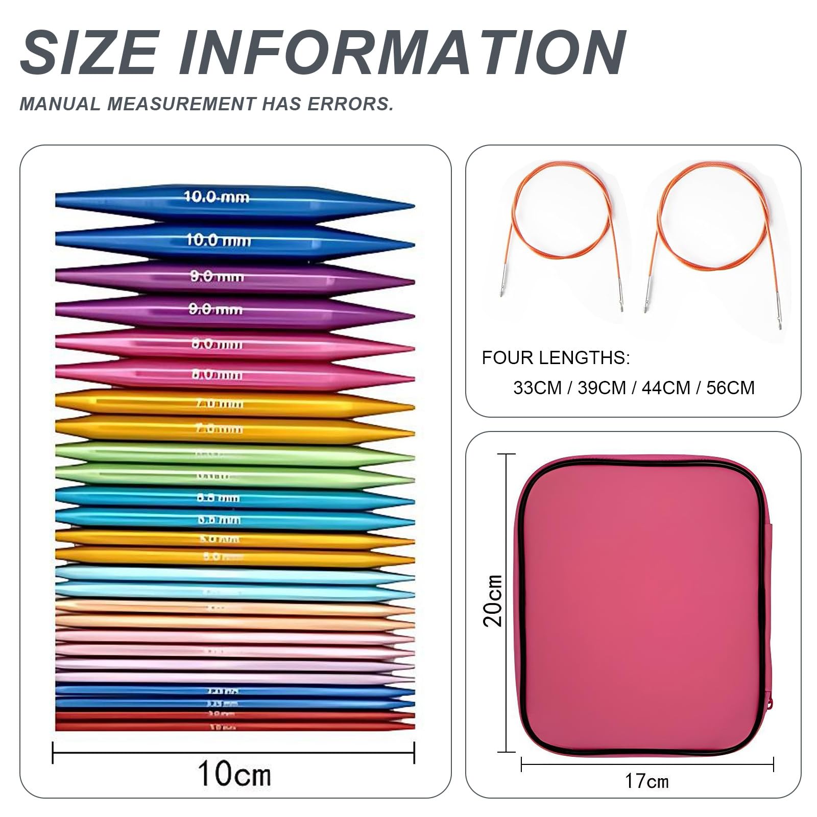 Hsyan Set di Ferri da Maglia Circolari, 13 Paia di Ferri Circolari Intercambiabili in Alluminio con Custodia e Accessori 3 – 10 mm per Appassionati Principianti o Professionisti, Colorful