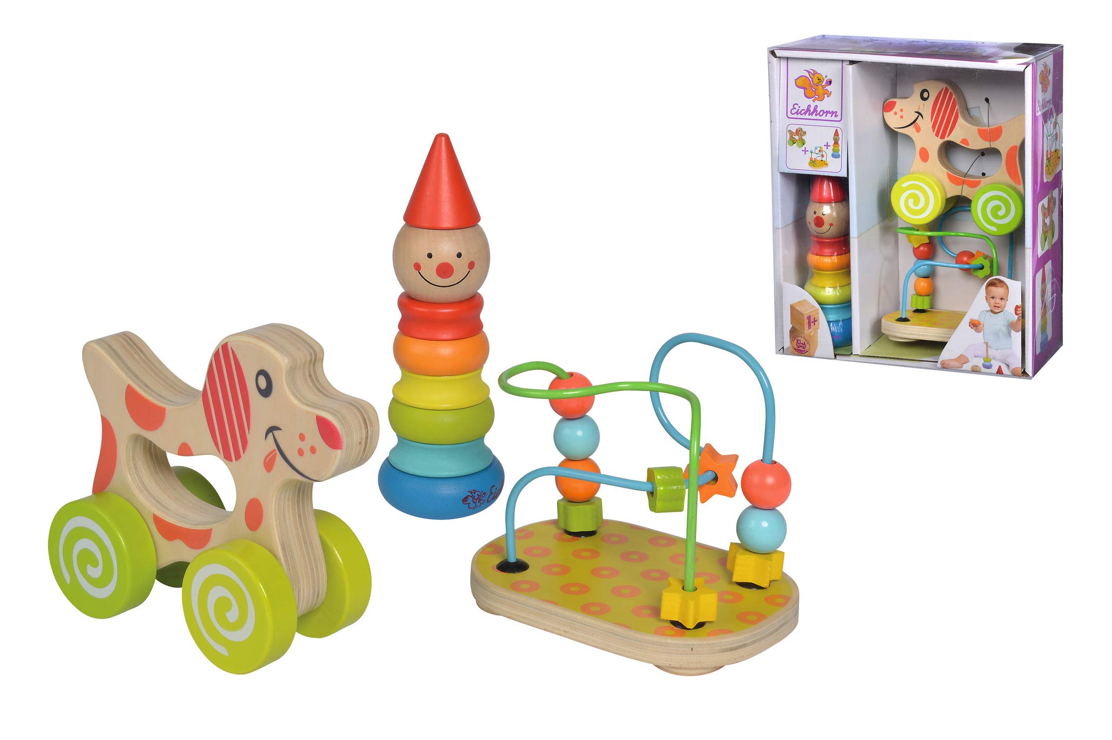 Eichhorn 100003750 - Conjunto de 3 Juguetes Madera Educativos, para Niños a partir 1 Año