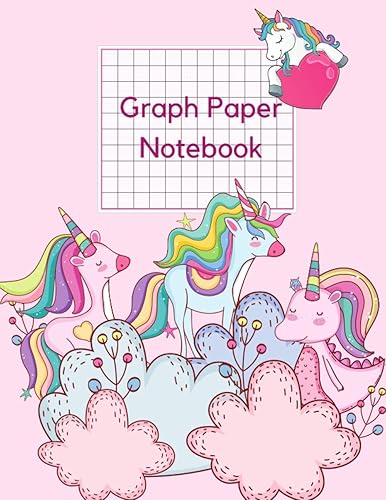Graph Paper Notebook 0.25 inch Squares Pink Unicorn Squared Graphing Paper , Quad Ruled 4x4 Pages, 150 Pages, 8.5x11 inches Ideal composition