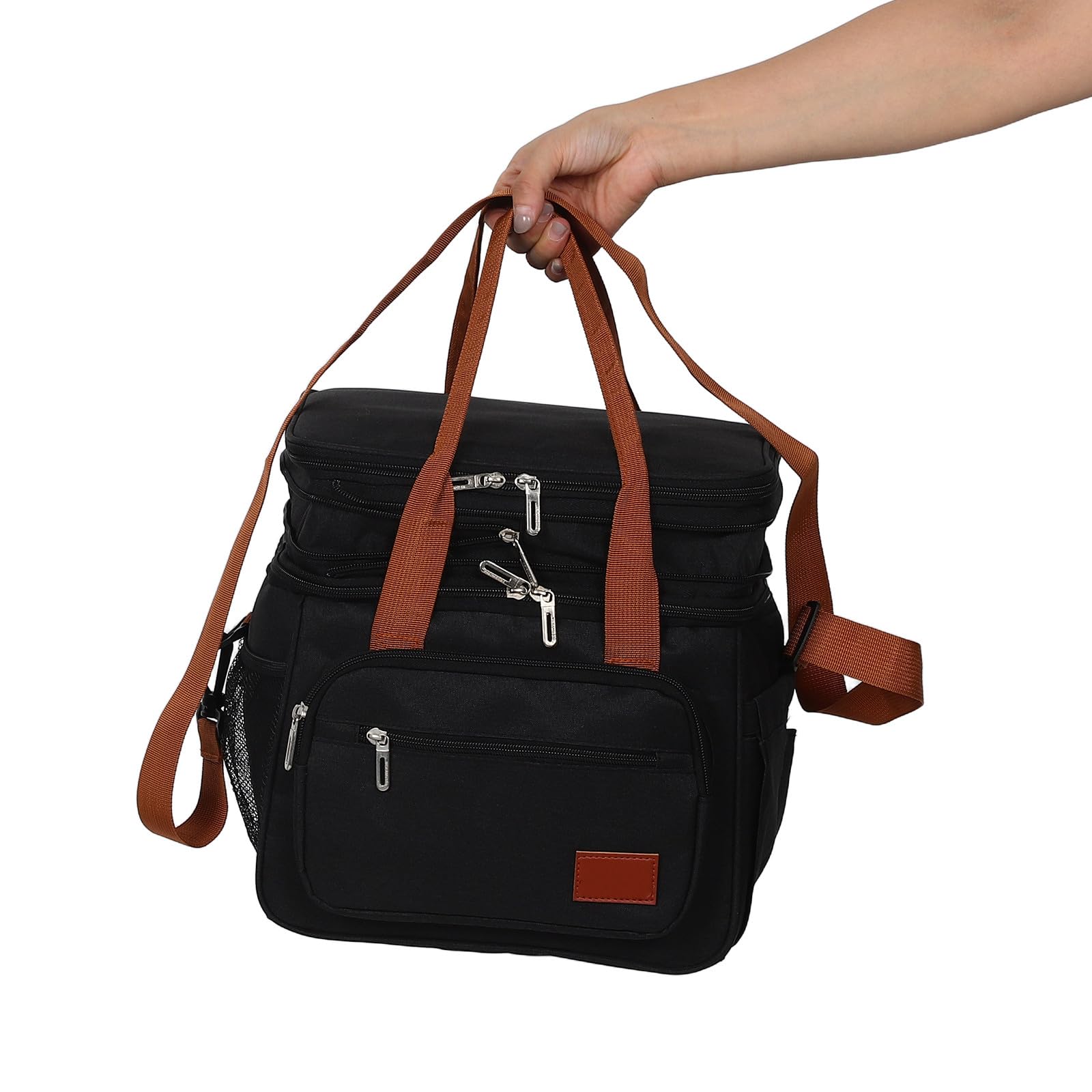 Operitacx Fiambrera de doble capa, bolsa térmica para el almuerzo, bolsa refrigeradora expandible, ligera a prueba de fugas con correa para el hombro, para hombres y mujeres, 28 x 26 x 25 cm.