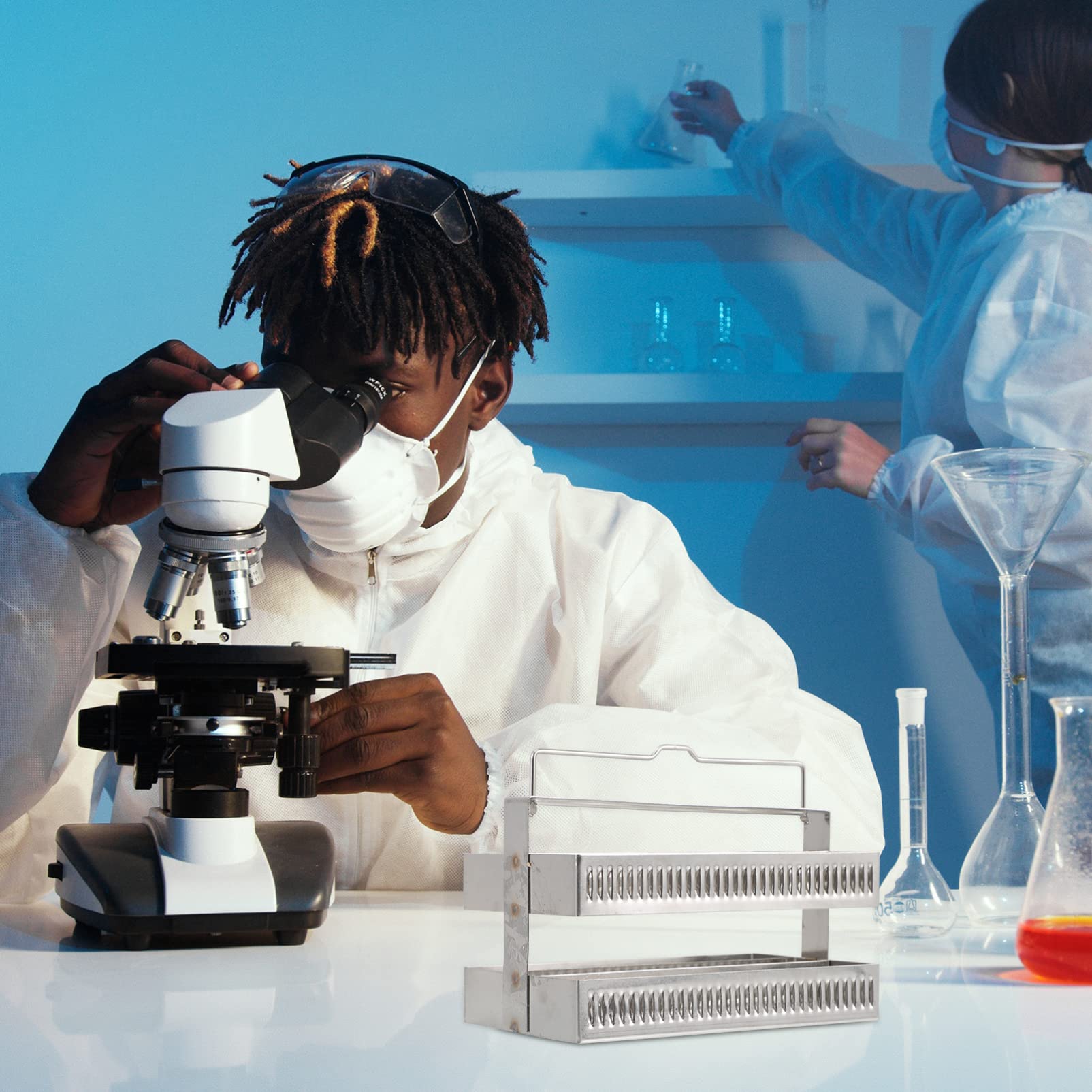 ULTECHNOVO Escurridor Deslizante Portaobjetos Bandeja y Gradilla De Tinción Portaobjetos De Tinción Portaobjetos De Patología Accesorios De Biologia Vidrio Rejilla De Drenaje Acero Inoxidable