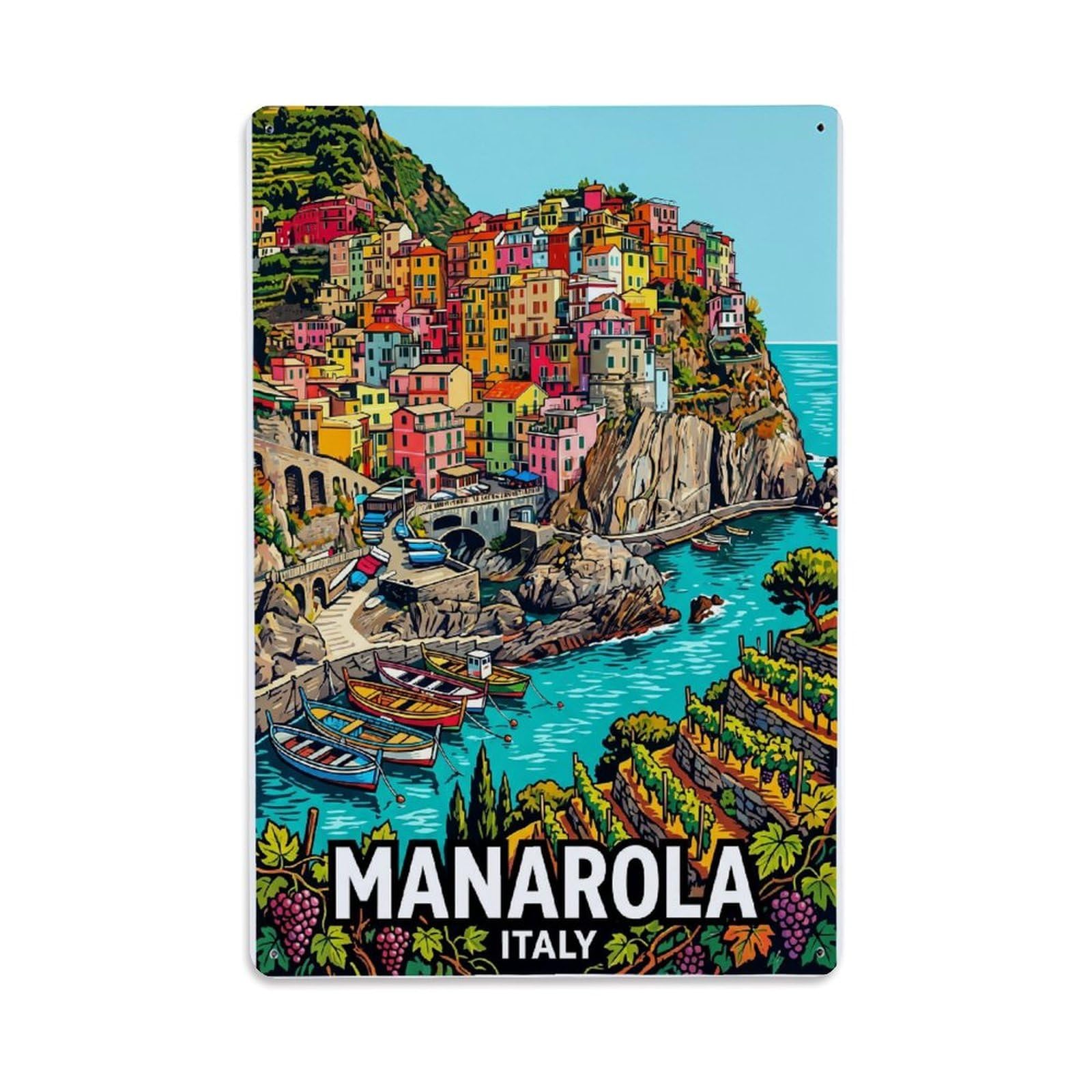 Huiyhb 8X12inch(20X30cm) Vintage Travel Manarola Italy Linocut Metal Tin Sign