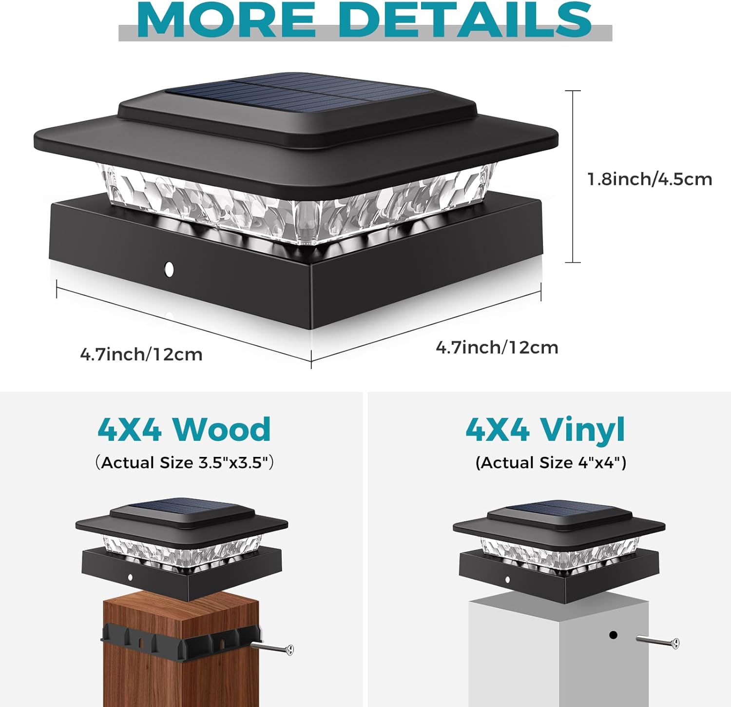 kolpop 4x4 Solar Post Cap Lights Outdoor 16Pack- 3 Color Temperatures& 2 Level Brightness, IP65 Waterproof, 16 LED Black Fence Deck Post Light Solar Powered for Wood/Vinyl Posts