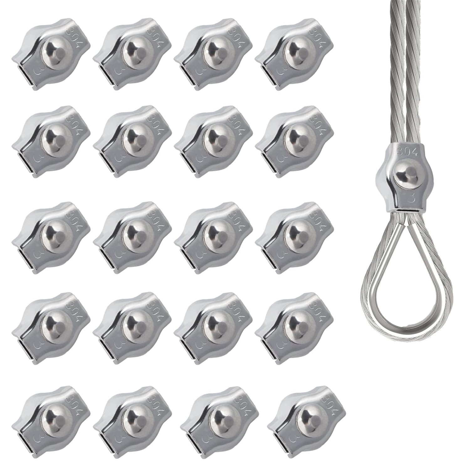 20 Pcs 1/8 Inches M3 Wire Rope Clamp 304 Stainless Steel Cable Clamp M3 ...