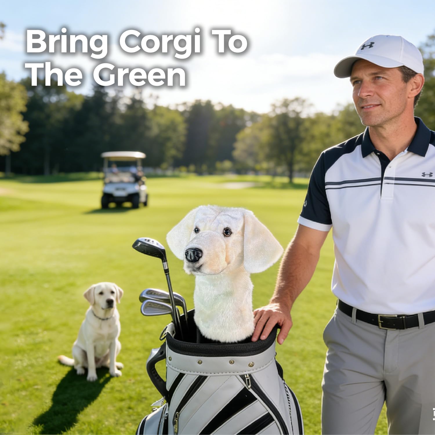 Dog Golf Club Head Covers Neutral Palette for Adult Collectors Stuffed Cute Dog Plush (White Labrador)