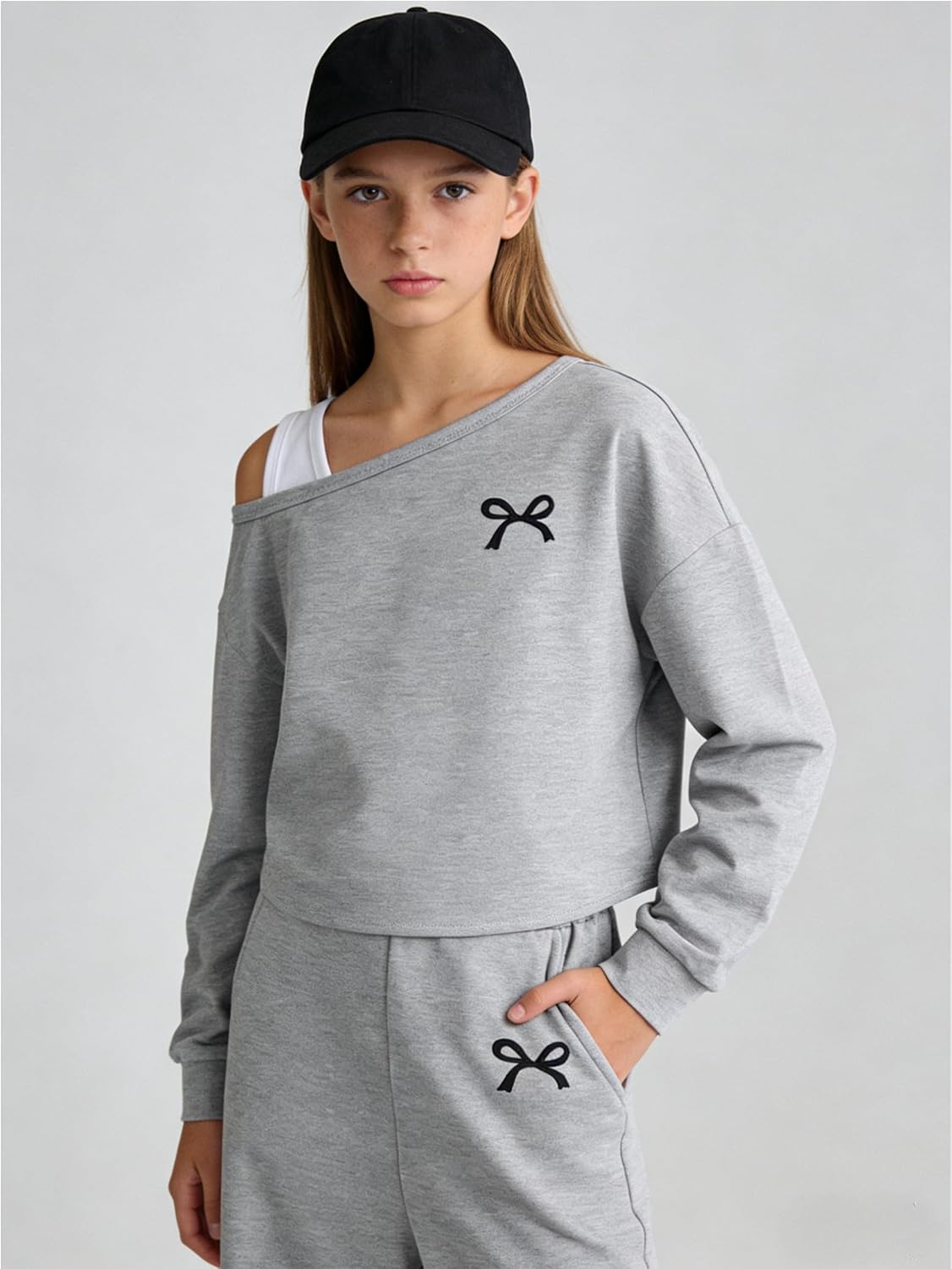 Girls Clothes Off Shoulder Sweatshirt & Wide Leg Sweatpants Set 2 Piece Fall Sweatsuit Outfit with Pockets Size 7-16