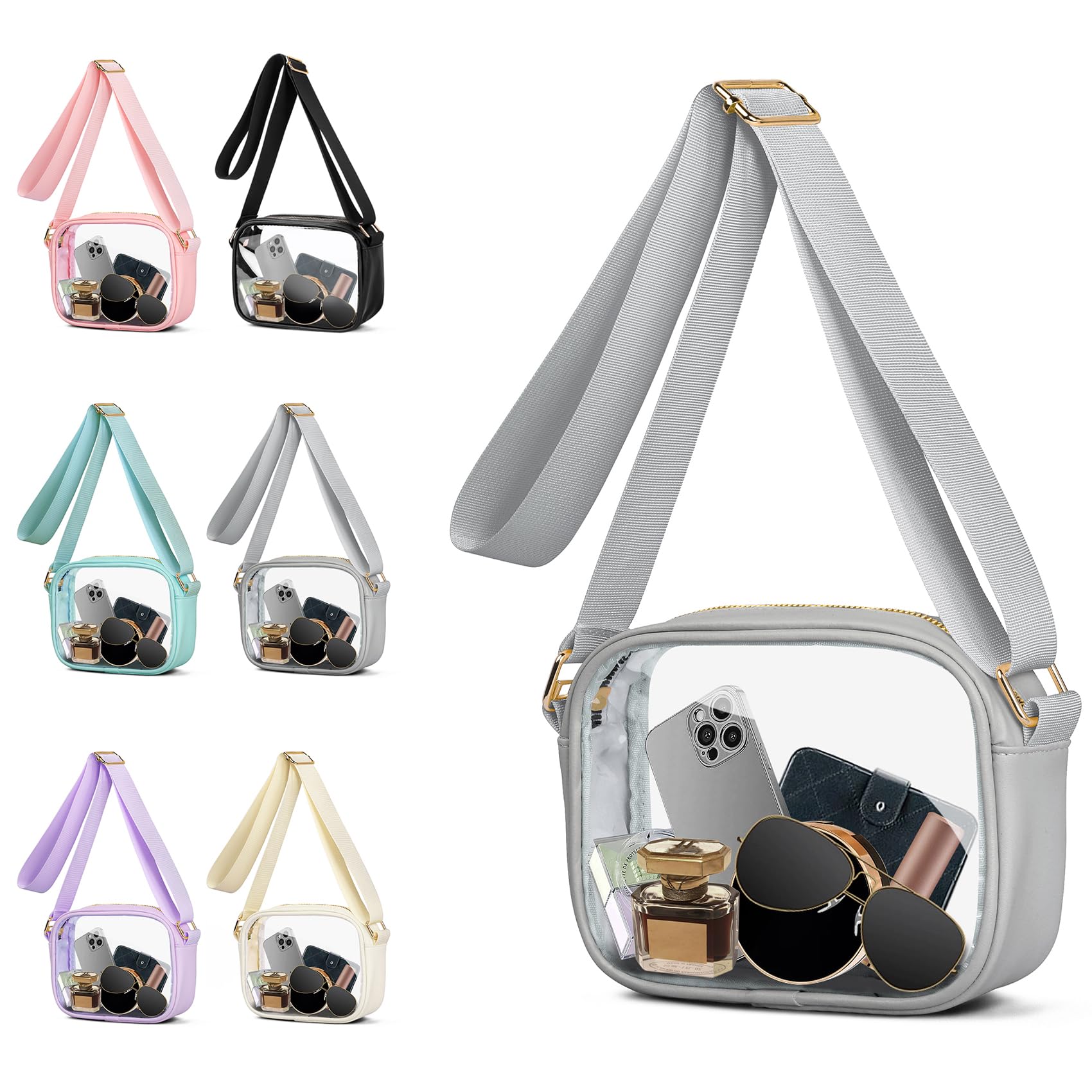 VOROLO Stadium Approved Clear Crossbody Bag,Small See Through Purse Handbag with Adjustable Shoulder Strap for Sports Gray