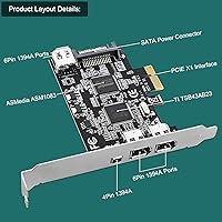 Vista 6 de Tarjeta PCIE 1394A Firewire 400 de 4 puertos para Windows OS y PC MAC OS, TI TSB43AB23, 3 x 6 pines y 1 interfaz 1394A de 4 pines, con cables de 4