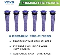 Vista 2 de VEVA Paquete de 6 prefiltros de vacío de alta calidad compatibles con Dyson V6, V7, V8, DC58, DC59, DC61, DC62, modelos animales, repuesto lavable