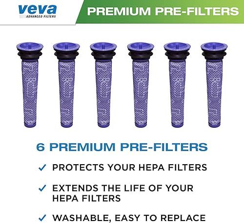 Miniatura 2 de VEVA Paquete de 6 prefiltros de vacío de alta calidad compatibles con Dyson V6, V7, V8, DC58, DC59, DC61, DC62, modelos animales, repuesto lavable