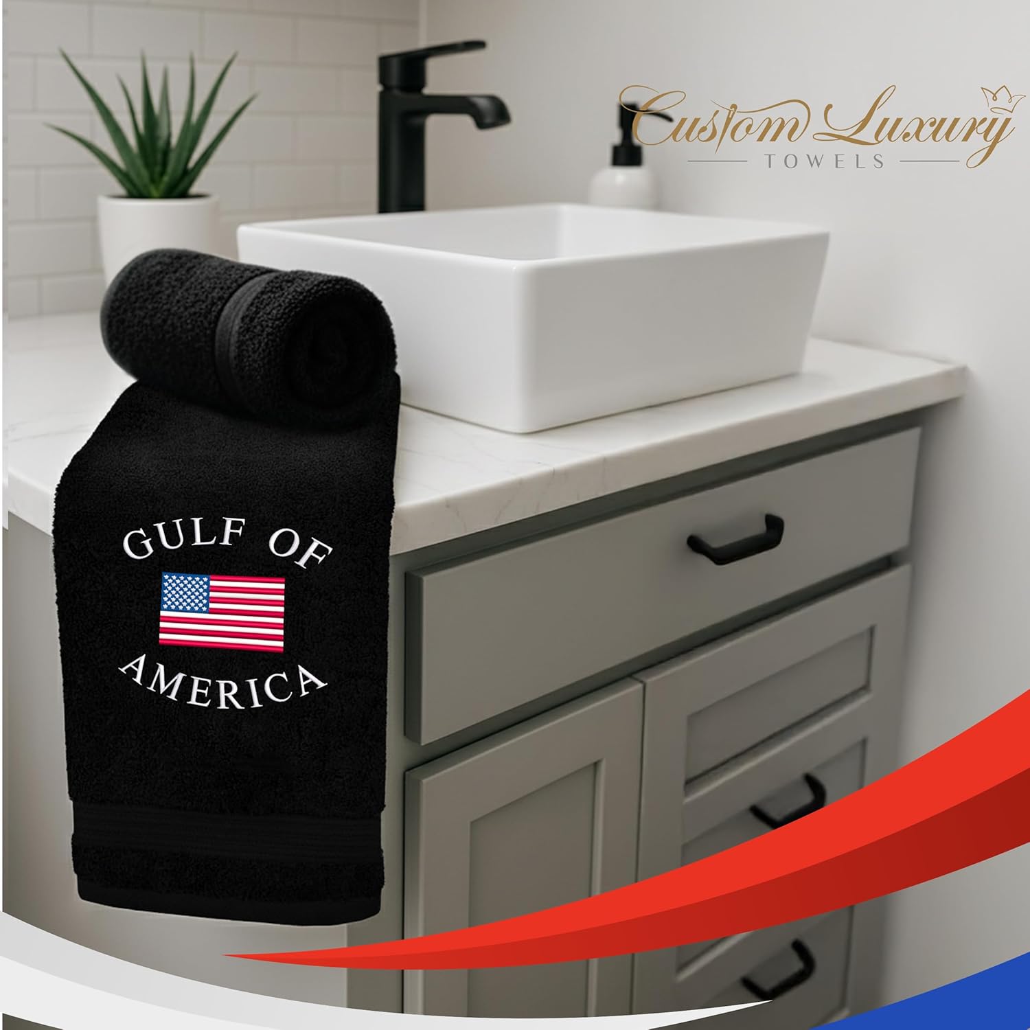 Gulf Of America Hand Towels For Bathroom| Luxury Cotton Turkish Towels | Embroidered in USA | Set of 2 | Choose Set Color