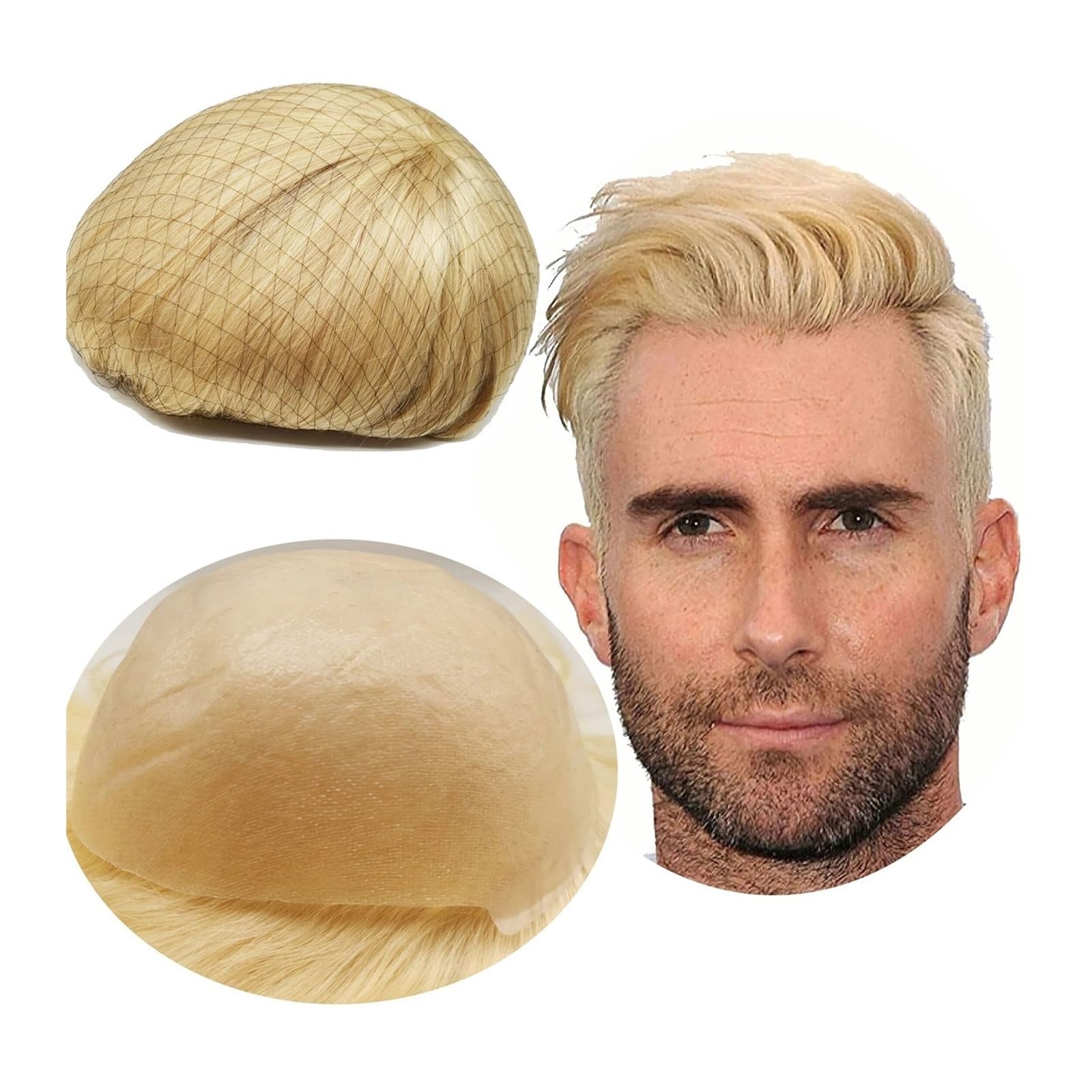 Toupet cheveux Yanahair masquer la calvitie avec une prothèse blonde en poly peau homme