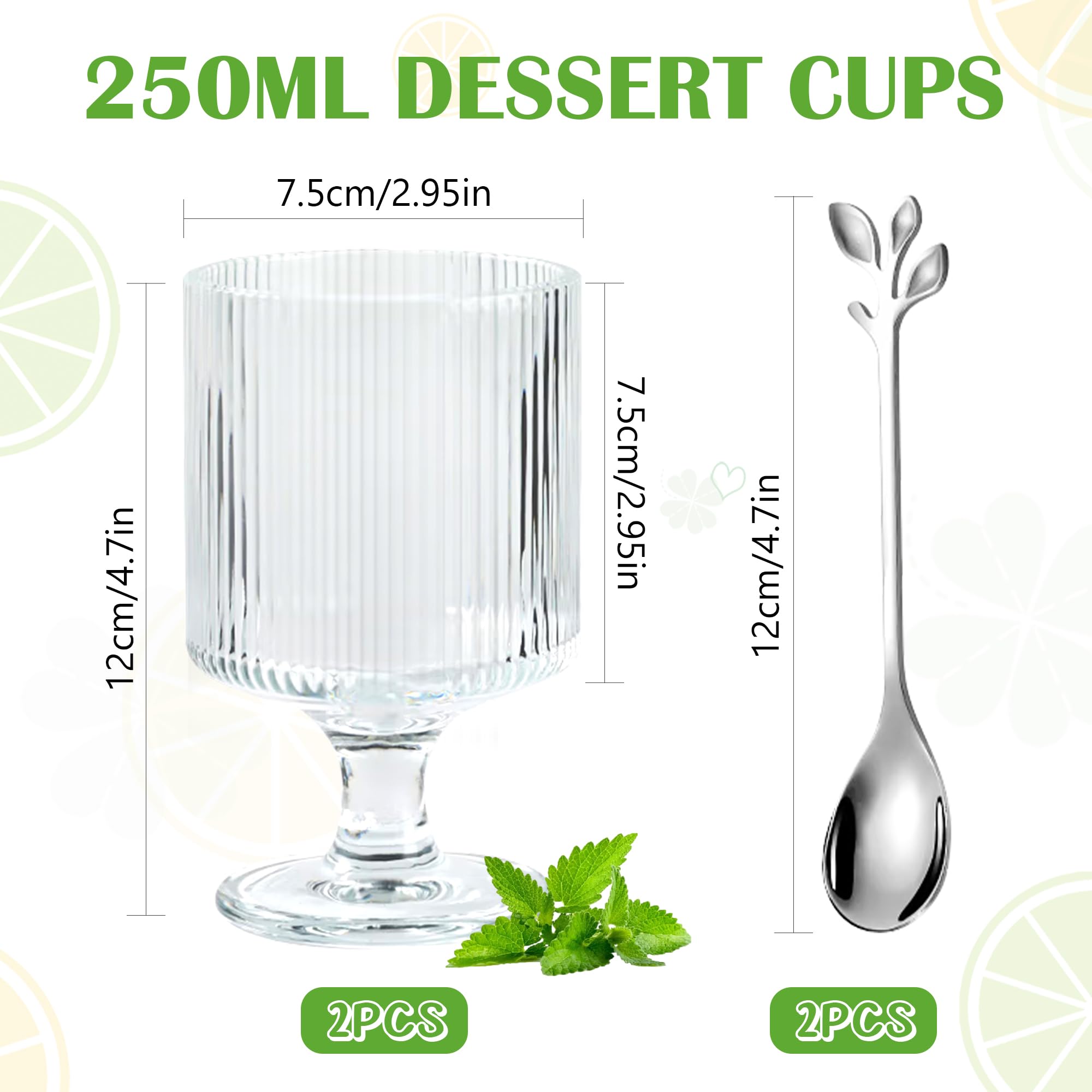 LYLIDIA 2 Stück Dessertgläser 250ml Eiskaffee Desert Gläser Set Glas Mit Fuß, Dessertschalen Desert Becher Dessertbecher Eisbecher Eisgläser Joghurtgläser für Nachtisch, Tiramisu, Spülmaschinenfest