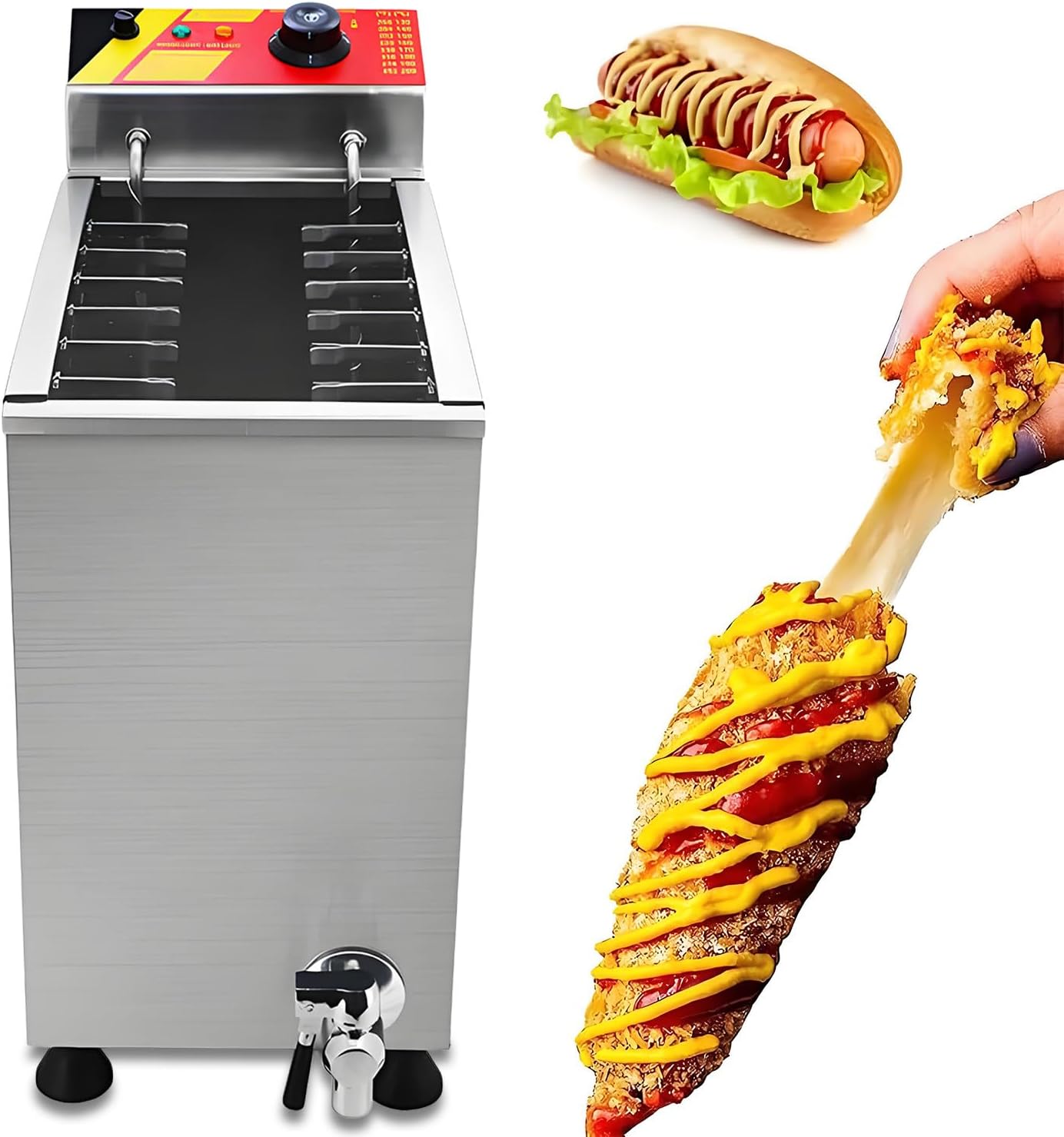 Commercial Electric Corn Dog Fryer - 3000W Corn Dog Maker with 12 Hoo, Temperature Control 130-200℃, Stainless Steel, Ideal for Food Trucks & Night Market Stalls
