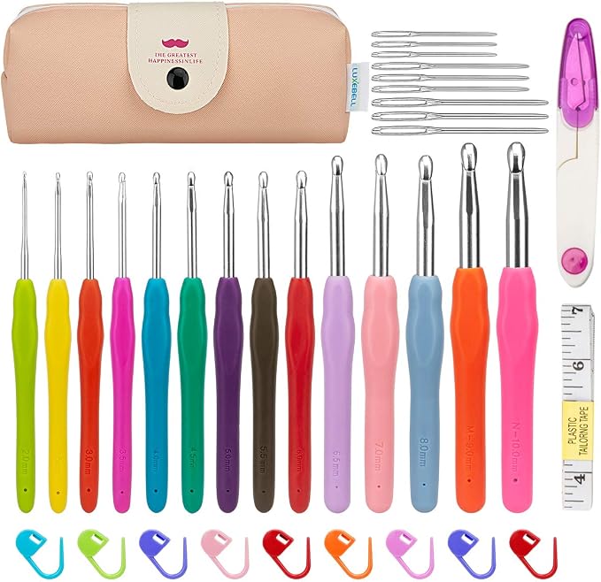 Luxebell Crochet Hooks 14pcs Ergonomic Crochet Hook Set