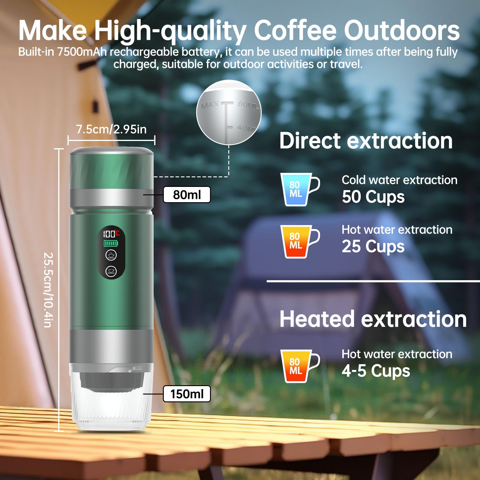 Aischens Cafetière Portative 3-en-1, Écran de Température Intelligente, Chauffage Rapide 80ml, Pression 20 Bars, Compatible Capsules et Café Moulu, 7500mAh USB-C, Idéale Voyage et Bureau (Noir 2025 Aischens Cafetière Portative 3-en-1, Écran de Température Intelligente, Chauffage Rapide 80ml, Pression 20 Bars, Compatible Capsules et Café Moulu, 7500mAh USB-C, Idéale Voyage et Bureau (Noir 2025