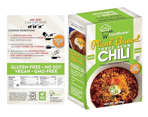 Miniatura 3 de Coliflor a base de plantas alternativa a carne de chile de 3 frijoles sin gluten apto para Keto y paleo 3 onzas paquete de 3