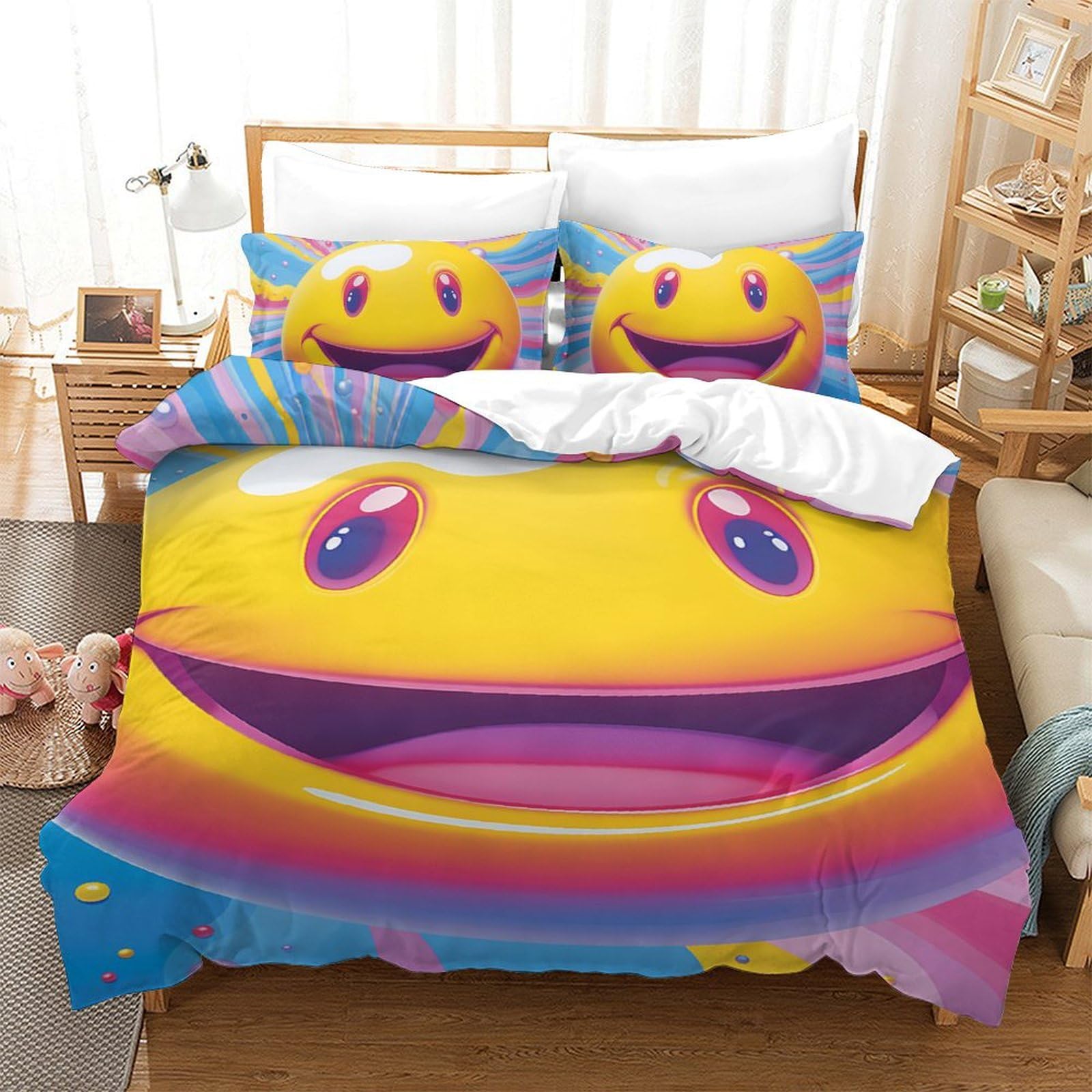 Parure de lit microfibre super douce avec housse smiley 3D 140x200cm