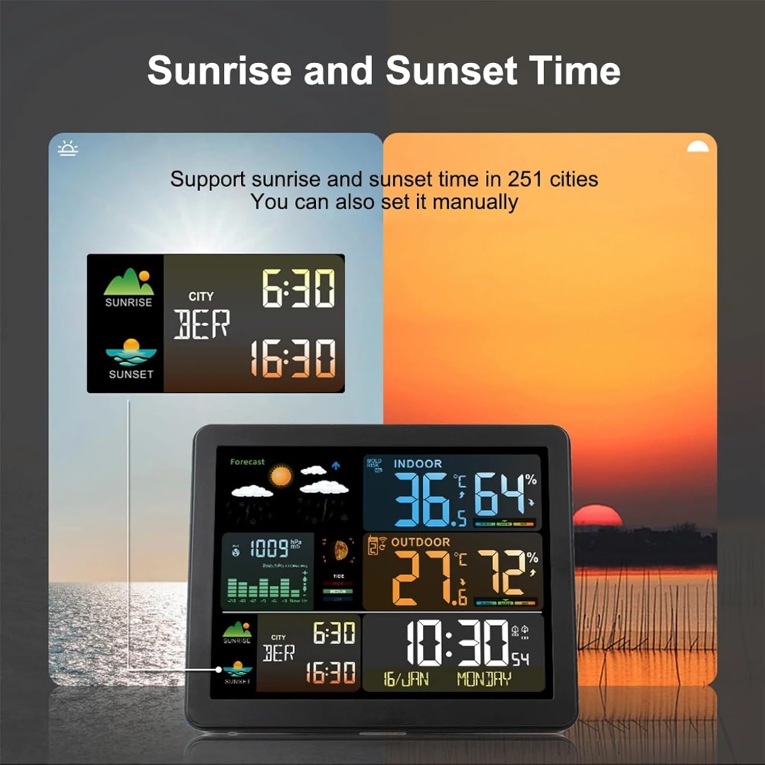Weather Station Weather Station for Indoor Outdoor Digital Clock Thermometer Temperature Humidity Monitor with Weather Forecast with 1 Sensor,