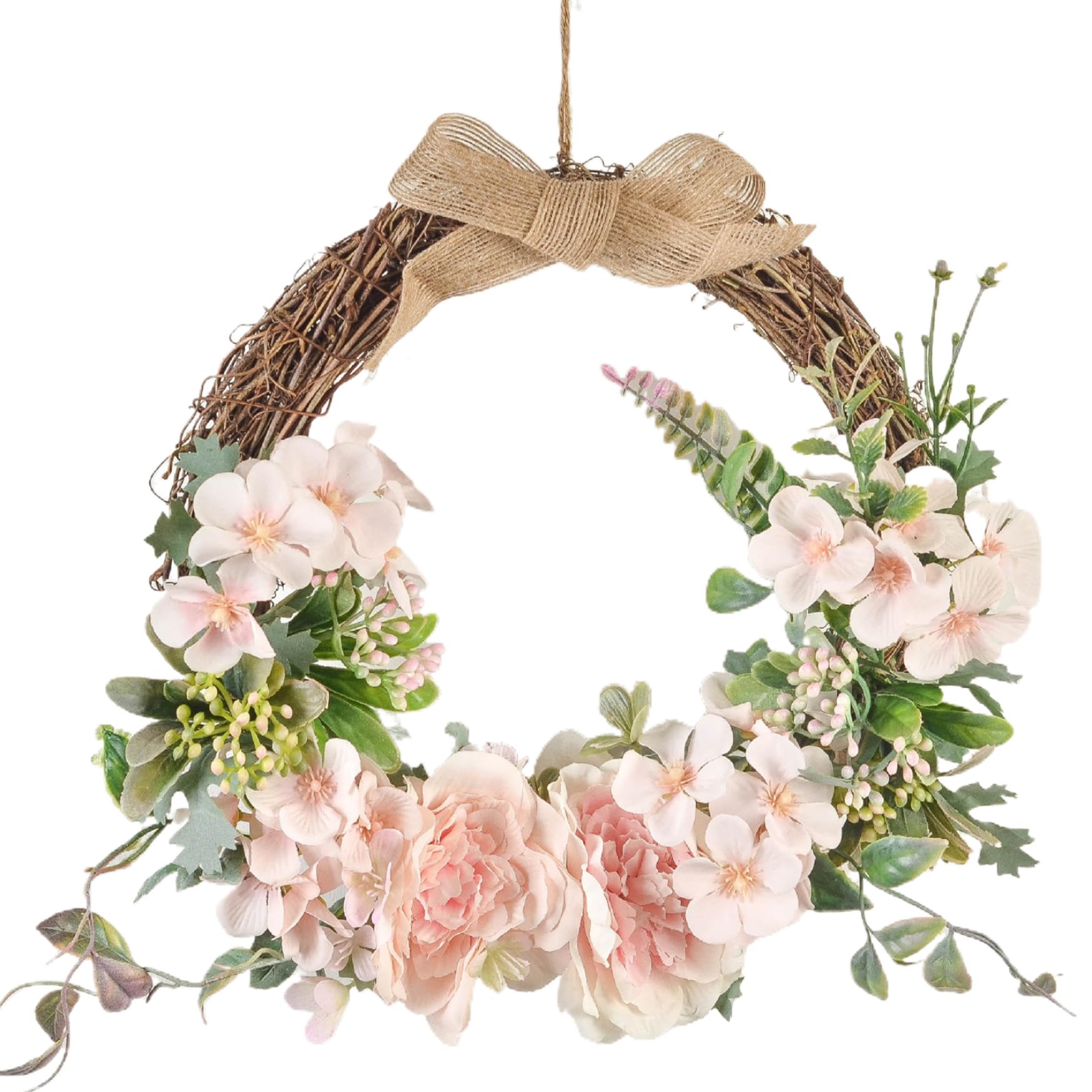 Couronnes de printemps 13 pouces avec fleurs artificielles et feuilles vertes