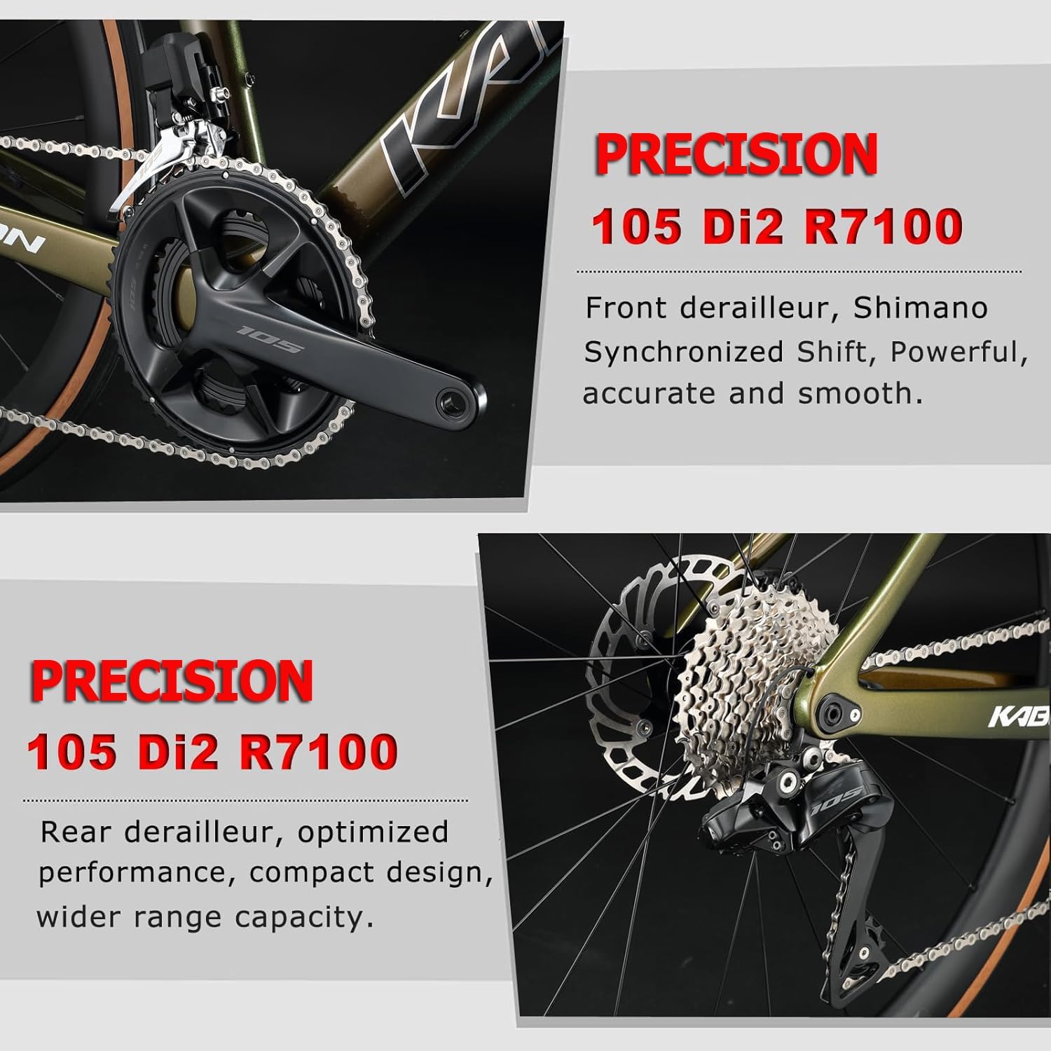 KABON Carbon Road Bike, 700C Carbon Fiber Frame Road Bike 24S Shifting Road Bicycle with 105 Di2 7170 Groupset Disc Brake Race Bikes for Adults