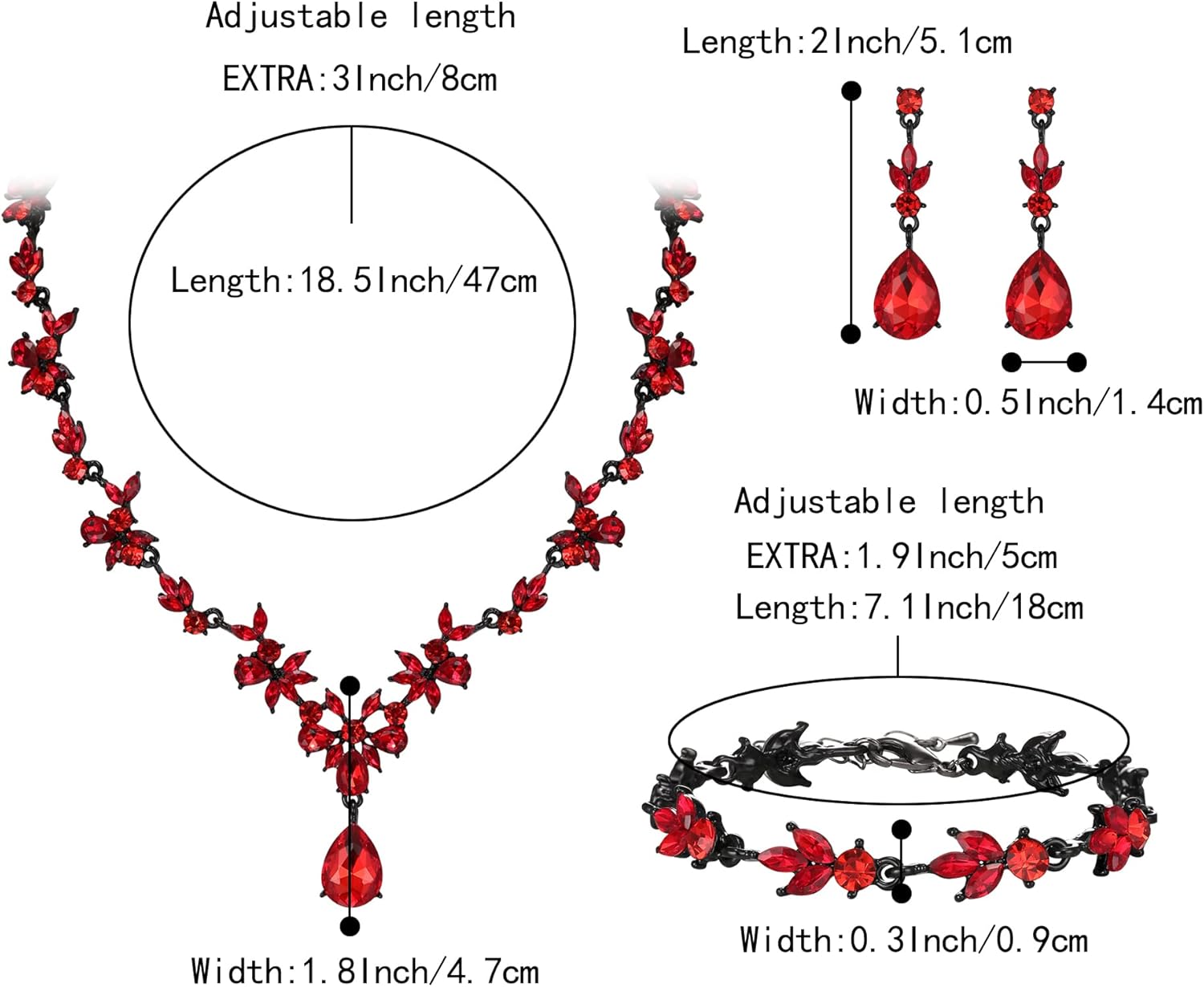 BriLove Wedding Jewelry Set for Women Bride, Y-Necklace Tennis Bracelet Dangle Earrings Crystal Teardrop Marquise Cluster for Bridal Bridesmaid - Image 6