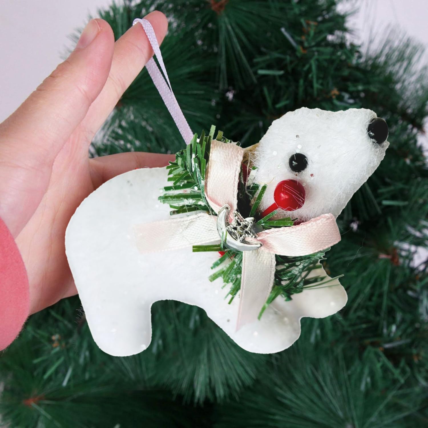 PartySanthe White Polar Bear Christmas Decorations Xmas Winter Wonderland Decoration Christmas Ornaments Xmas Tree Hanging Decorations - Set of 4pcs 3