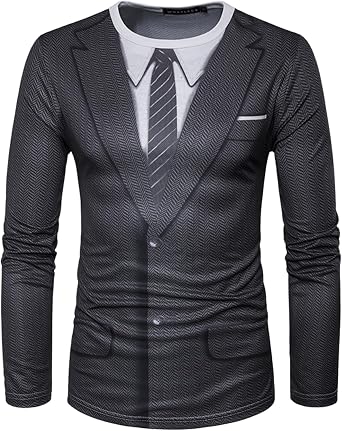 GRATJCIN Mens 3D-Print Tuxedo Shirts Long Sleeve T-Shirt Novelty Concert Festival Funny Costume