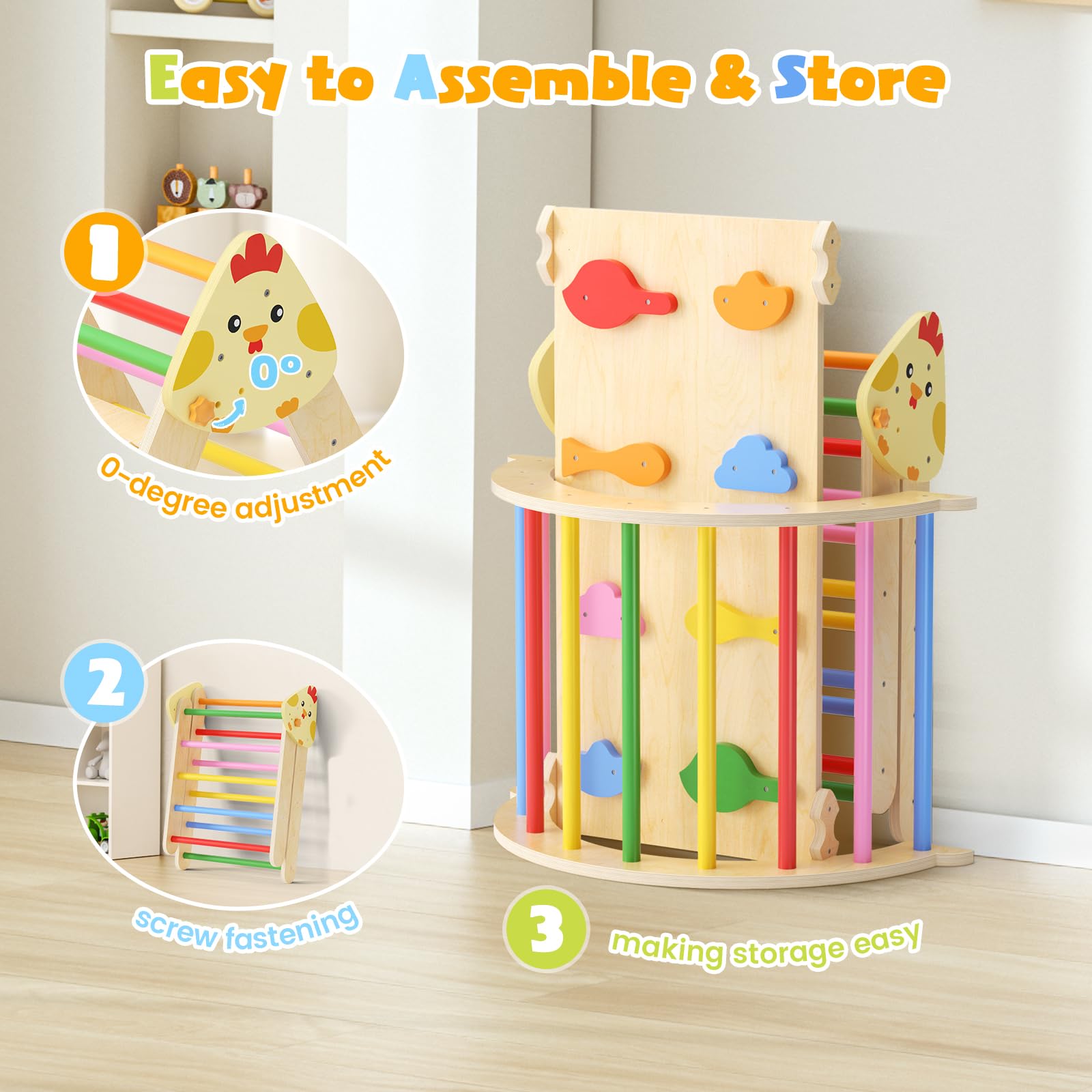 Lischwert Montessori - Struttura da arrampicata 7 in 1 per bambini, pieghevole, in legno, con rampa e arco, giocattolo Montessori per arrampicata e palestra per bambini (colori misti)
