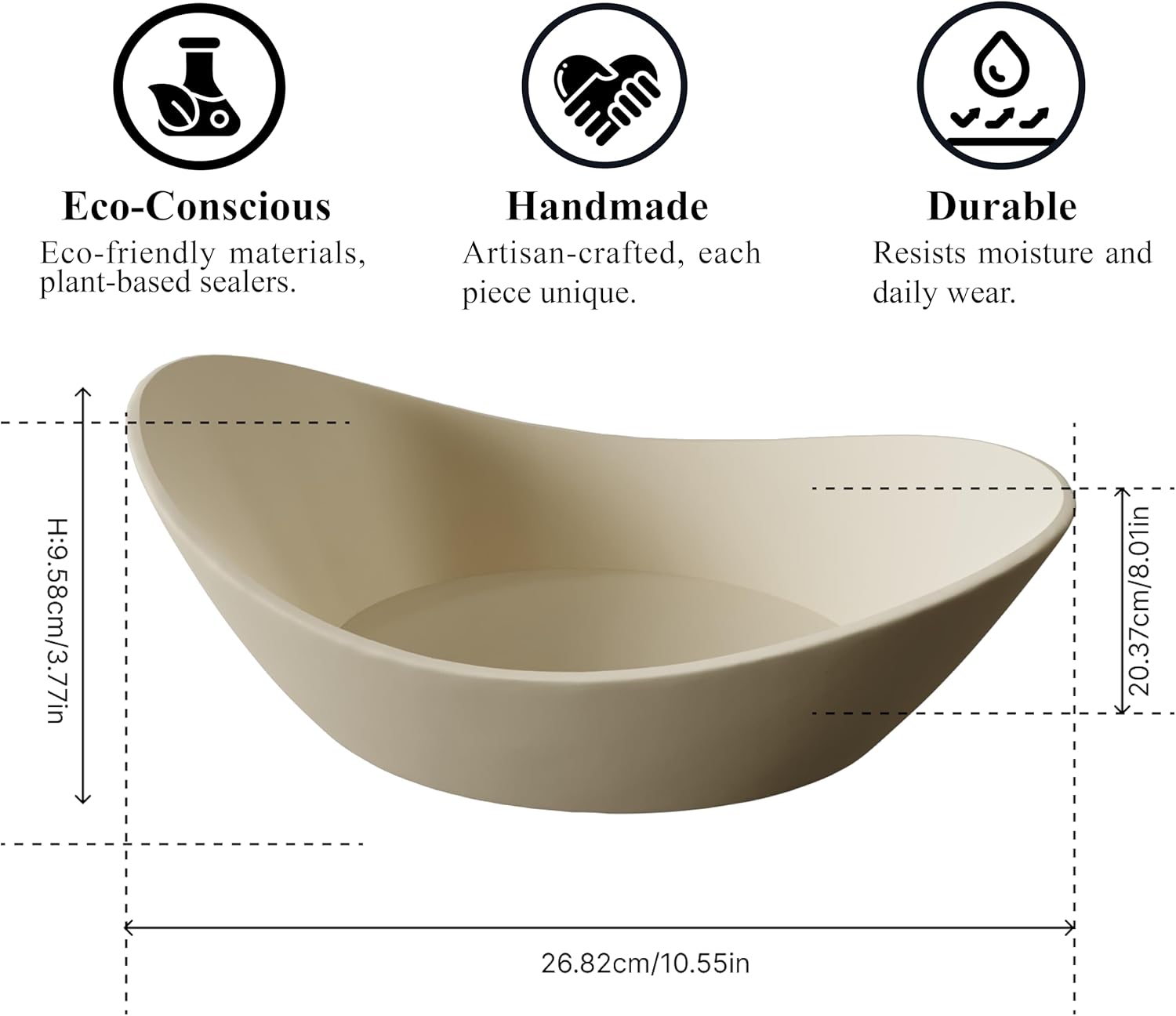 Concrete Fruit Bowl for Kitchen Counter – Large Decorative Bowls for Kitchen Decor, Dining Table, and Home Decor, Modern Centerpiece for Keys, Fruit, Candy, or Table Decor (Beige, 10.6")