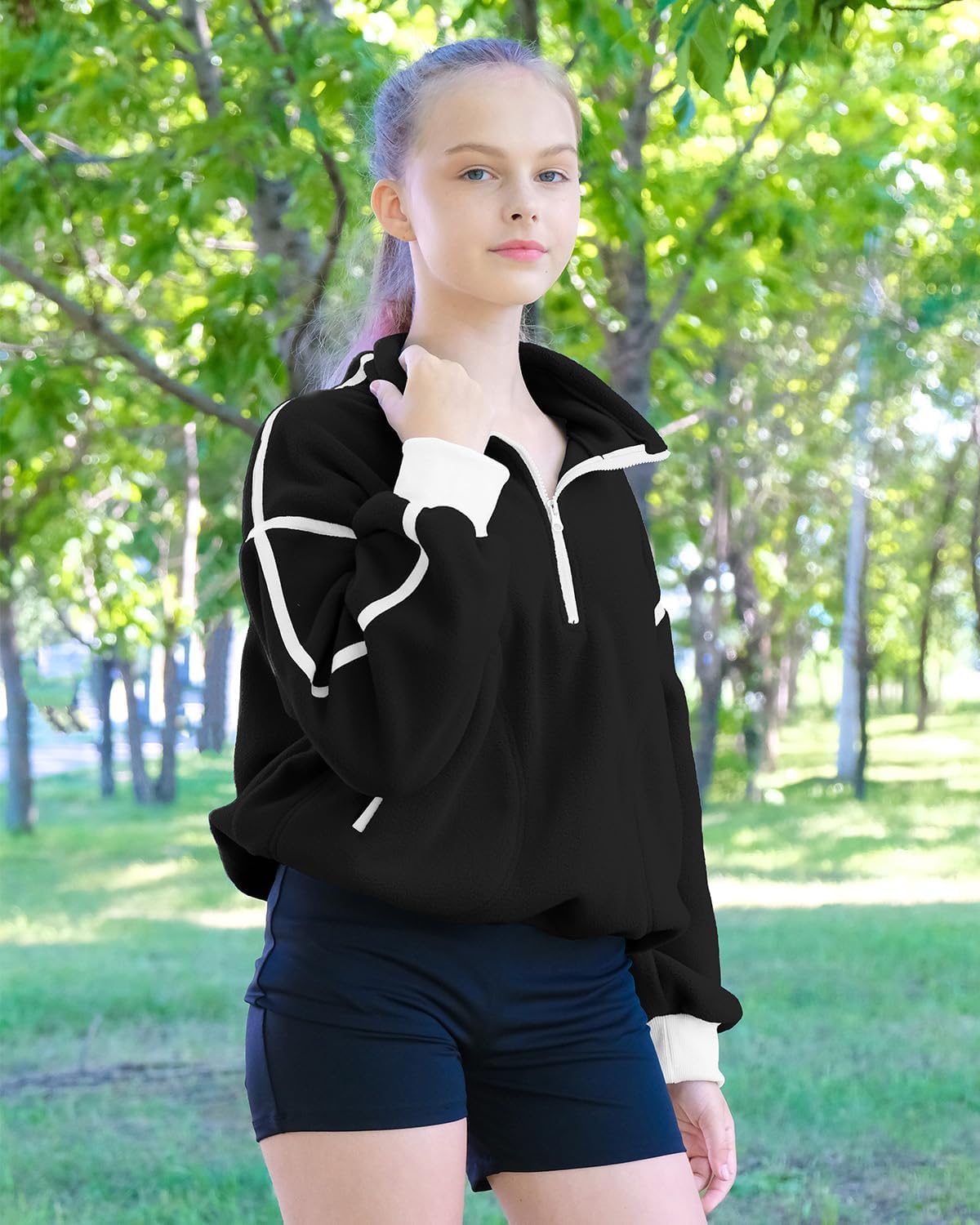 MODAFANS Girls Sporty Half-Zip Fleece Jacket Pullover Oversized Sweatshirt