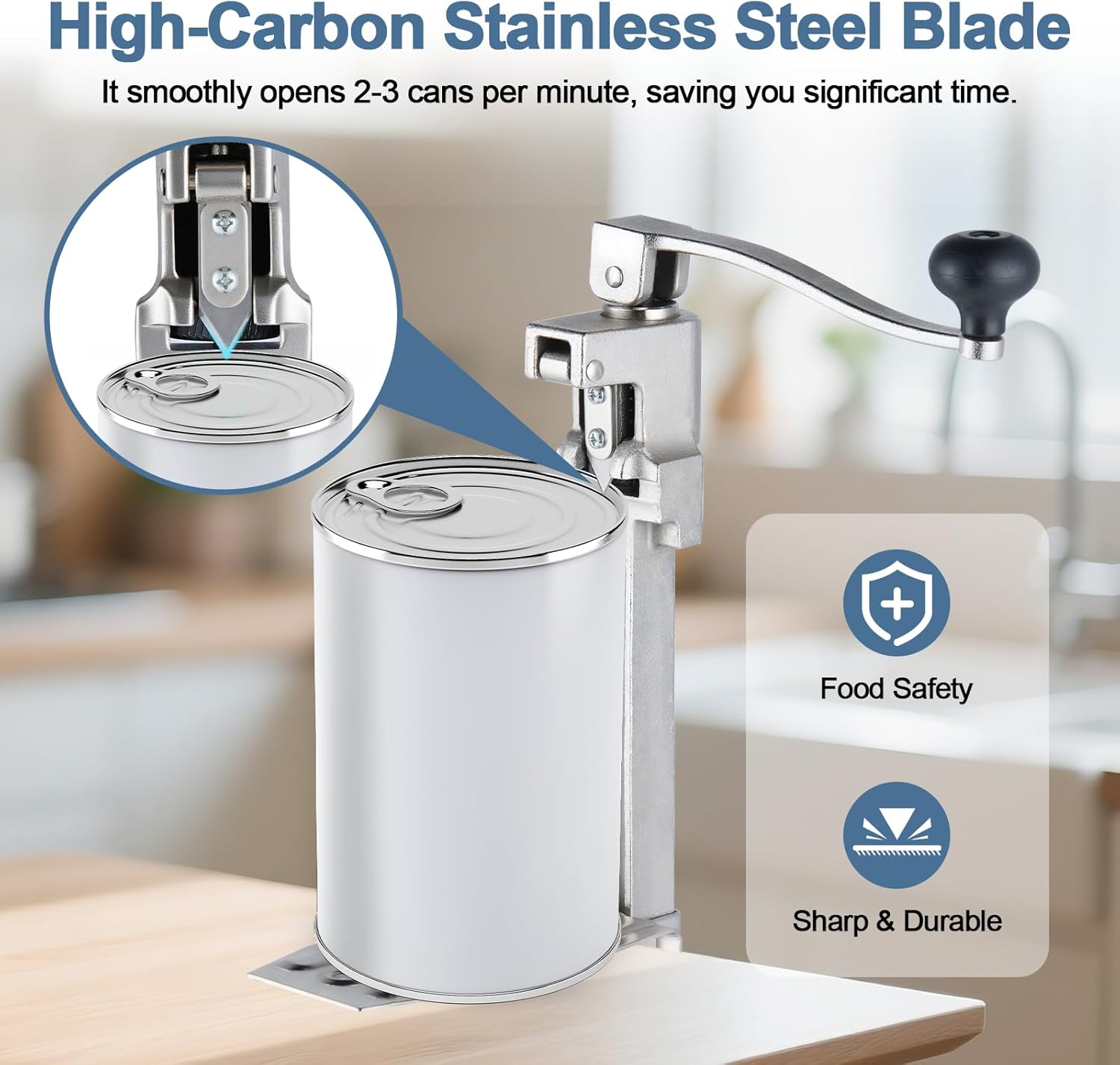 Commercial Can Opener Heavy Duty for 11100, Industrial Can Opener for 10 Cans, Manual Can Opener with Plated Steel Base Stainless Steel Blade for Cans Up to 11” Tall